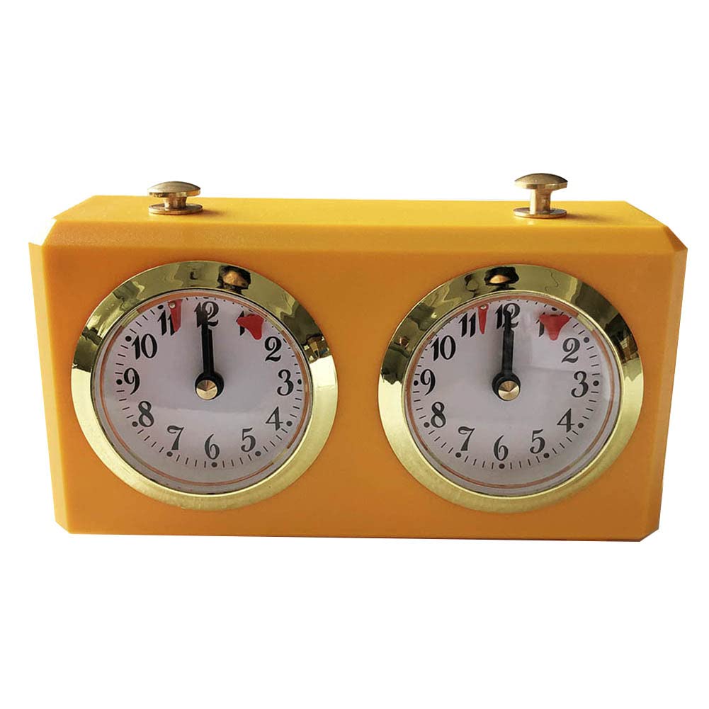 Vintage Analog Chess Timer - Large Easy-to-Read Dials, No Battery Needed, Portable Tournament Clock for Chess, Go & Board Games | Perfect for Competitive Play & Home Use (Yellow)