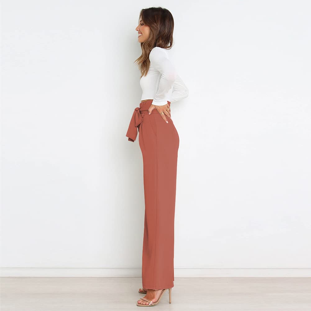 Women's High Waist Wide Leg Pants with Belt - Casual & Business Office Trousers for Work, Travel & Everyday Wear