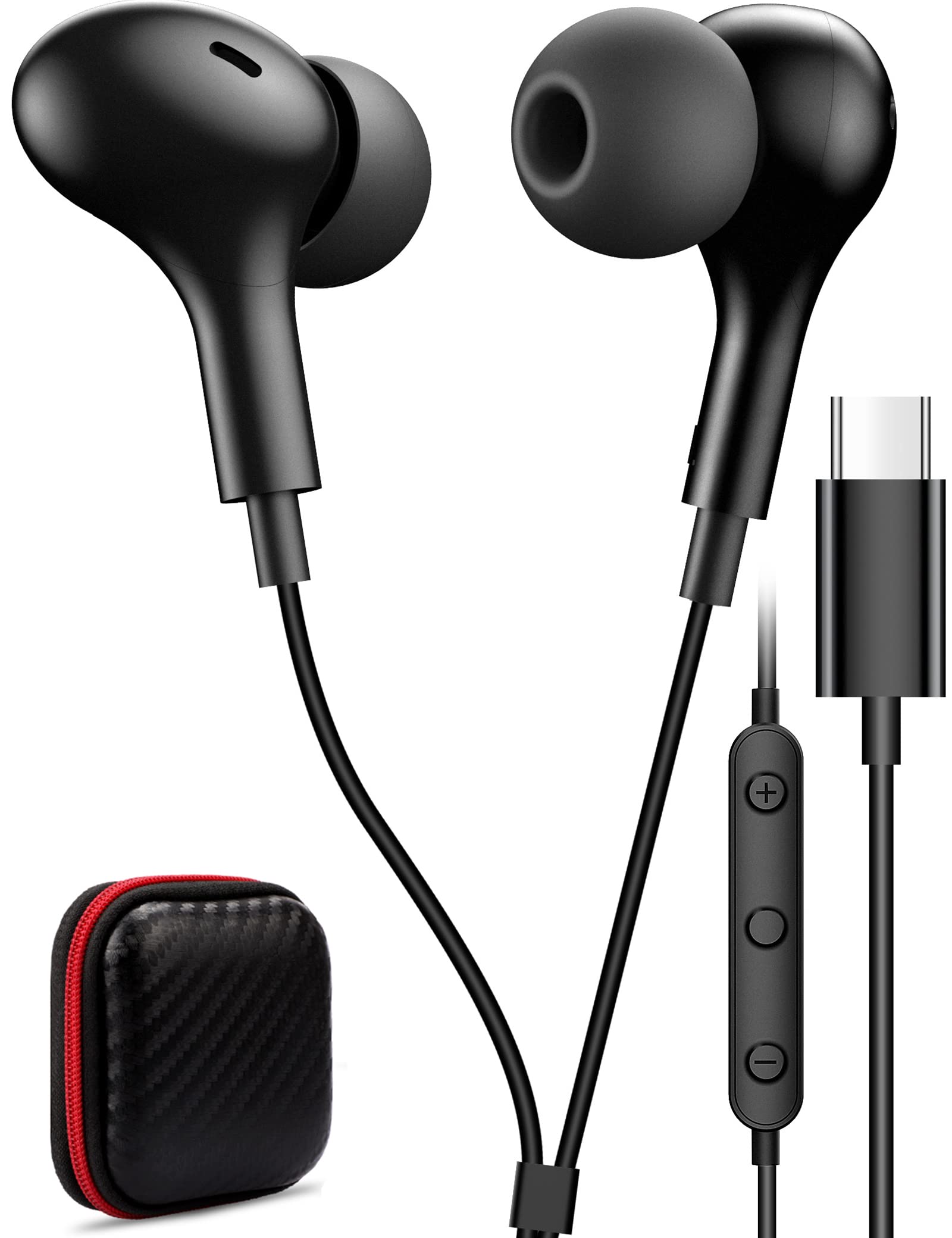 USB C Wired Earbuds with Microphone & Volume Control - Magnetic In-Ear Type C Headphones for Samsung S23/S22/S21/S20/A53/A54, iPhone 15 Pro Max, Google Pixel 6/6a/7a/8/5 - Bass Stereo Sound & Noise Canceling | Perfect for Gaming, Workouts, Commuting & Office Use