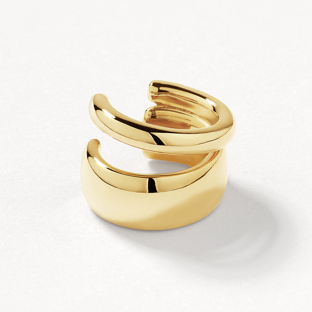 Gold Split Band Single Ear Cuff - Trendy Non-Pierced Ear Jewelry for Women - Perfect for Parties, Weddings & Everyday Wear