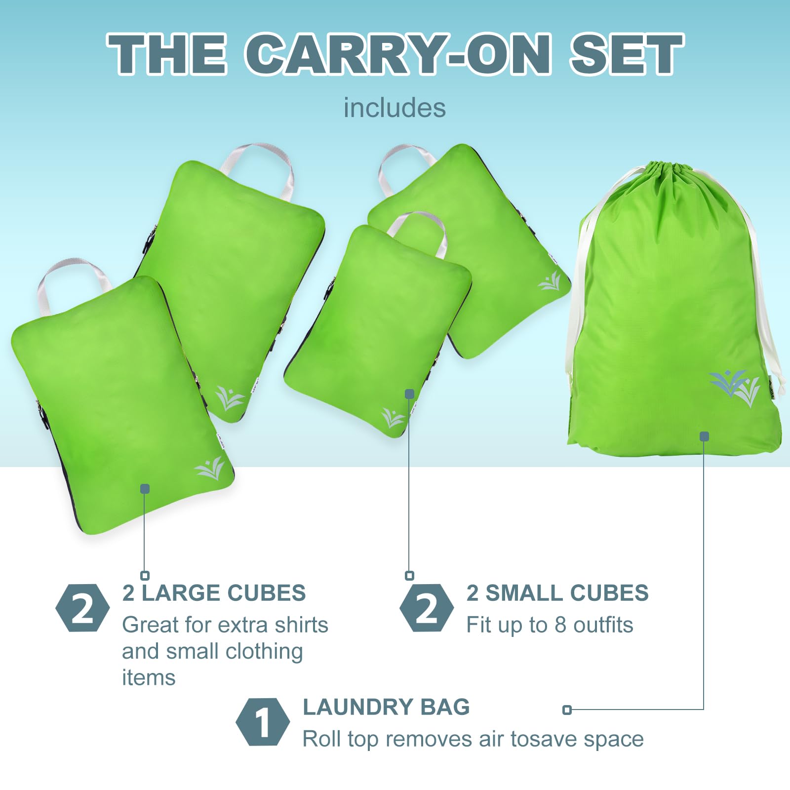 VDF Compression Packing Cubes - 2 Piece Set (Green) | Space-Saving Travel Organizer for Luggage & Backpack | Includes Shoe Bag | Perfect for Business Trips, Vacations & Weekend Getaways