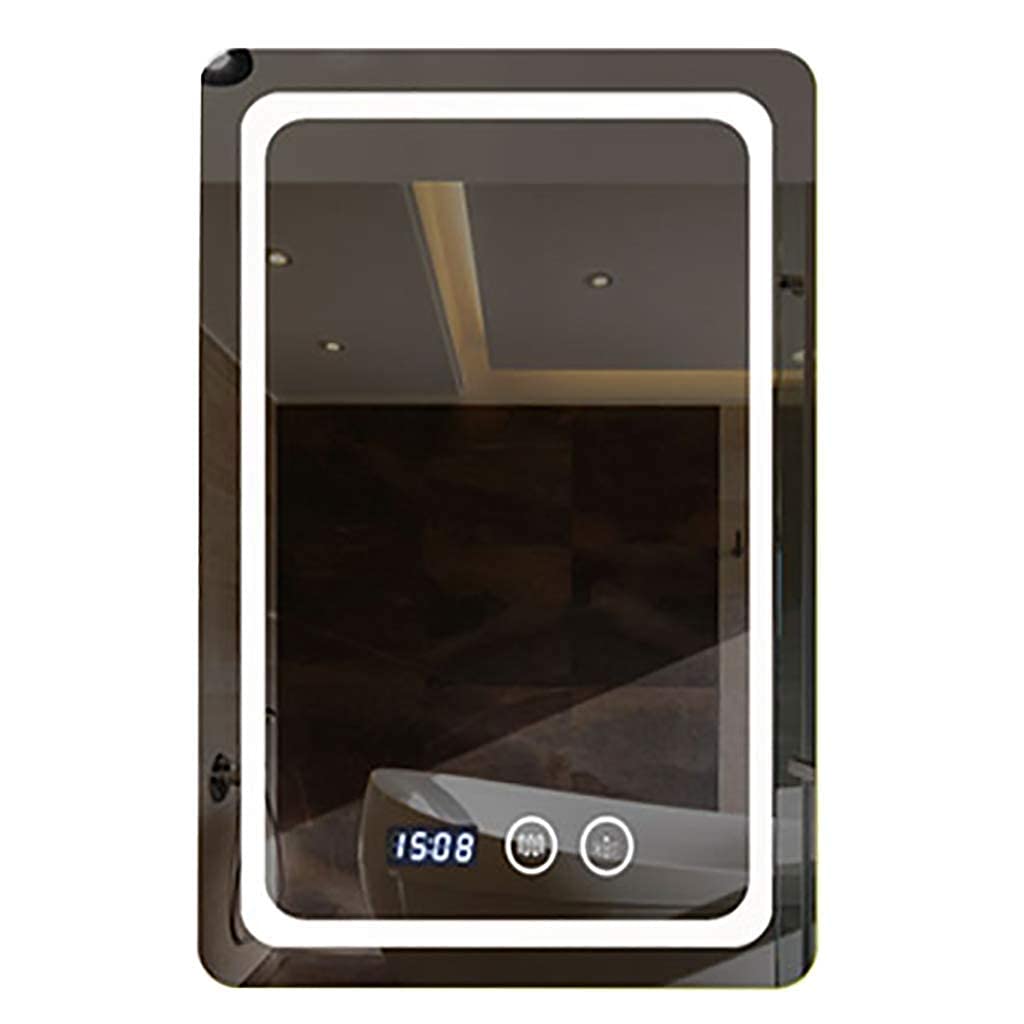 FMOGE LED Bathroom Mirror with Touch Switch, Anti-Fog, Time & Temperature Display - Wall Mounted Vanity Mirror for Makeup, Shaving, and Home Decor (Rectangle, Rounded, Explosion Proof)