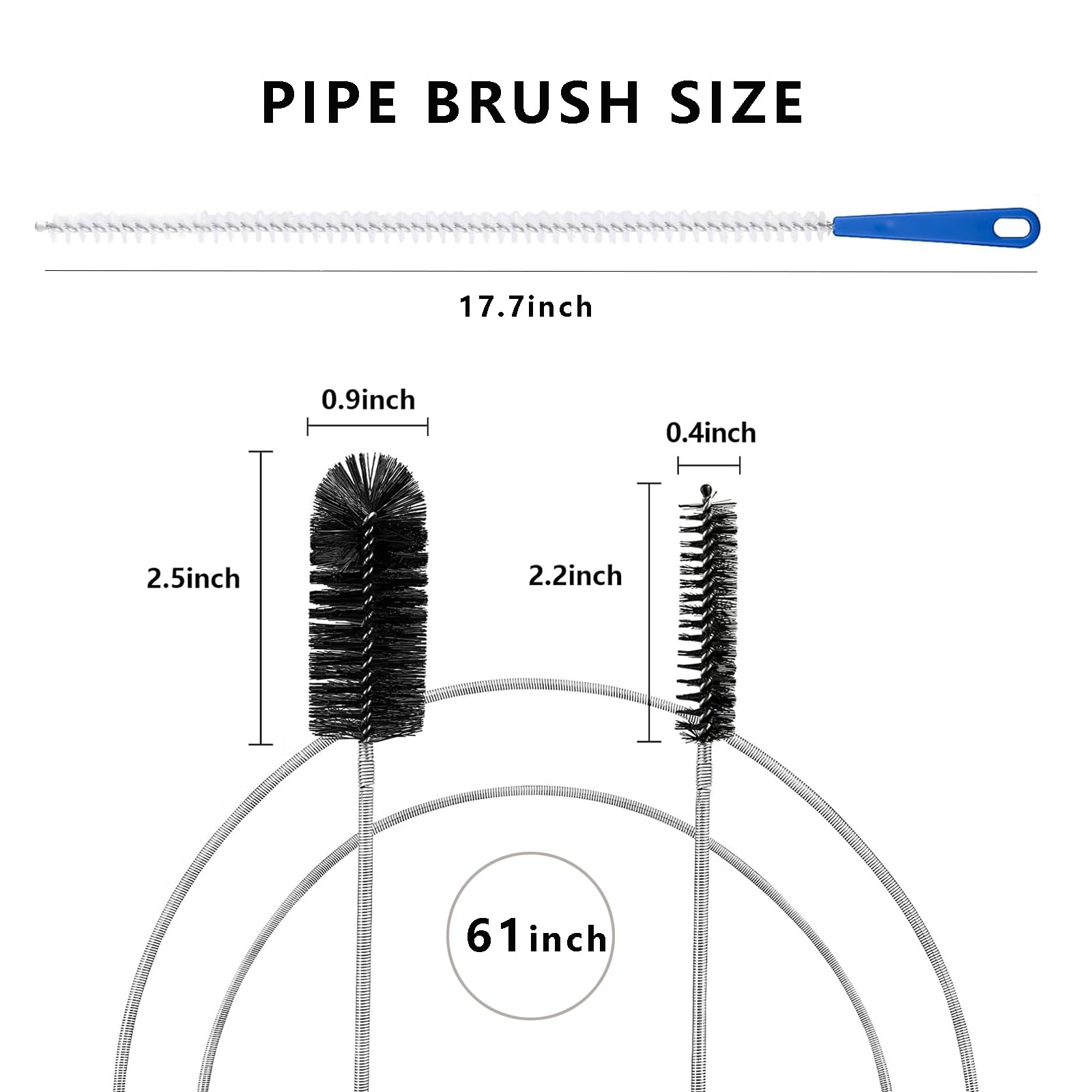 Adove Flexible Extra Long 61-Inch Drain Brush & 17.7-Inch Sink Unblocker - Dual-Ended Nylon Pipe Cleaner for Curved Pipes, Narrow Holes - Perfect for Kitchen Sink, Shower Drain, and Bathroom Pipe Cleaning