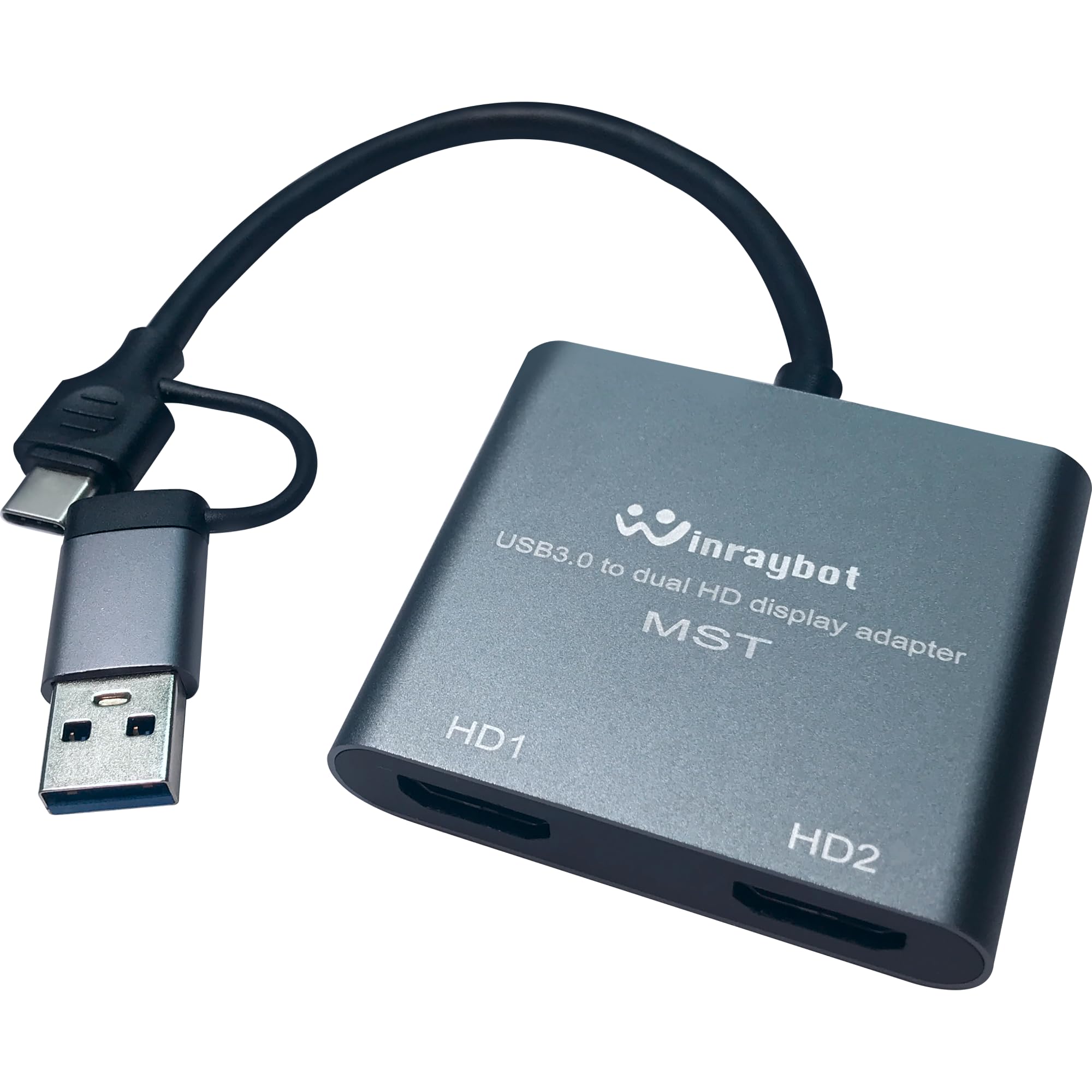 USB 3.0 to HDMI Adapter for Dual Monitors - 4K Extended Display Splitter with USB A & USB C Ports - Compatible with Mac & Windows (Gray) - Perfect for Home Office, Gaming & Multi-Tasking Workstations