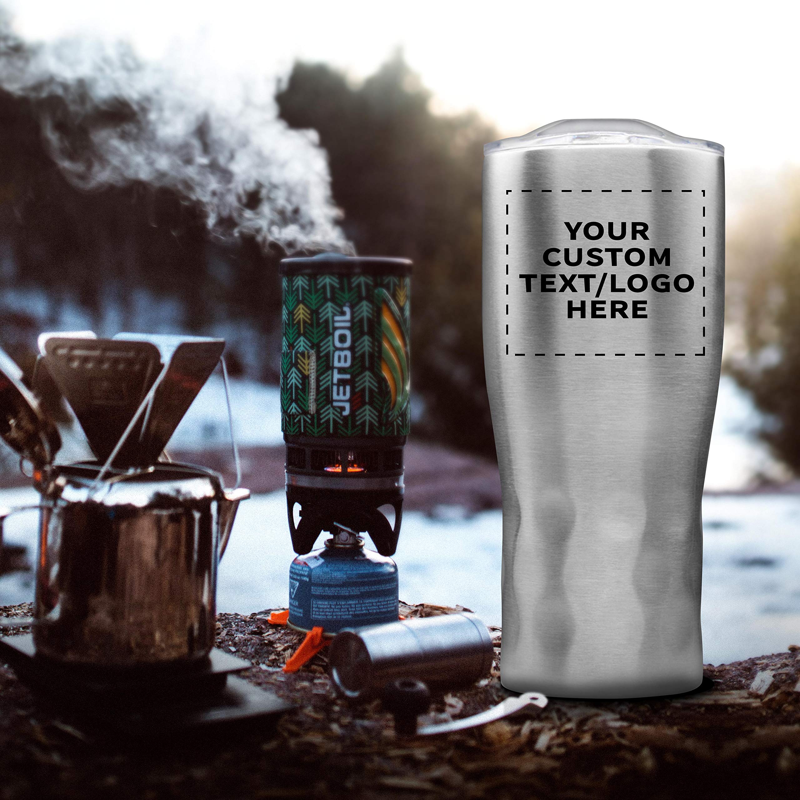 Personalized 25 oz Stainless Steel Tumbler with Huckleberry Grip - 6 Pack Custom Cups for Coffee, Tea & Cold Drinks - Engraved Text/Logo - Silver - Perfect for Office, Gym & Outdoor Activities