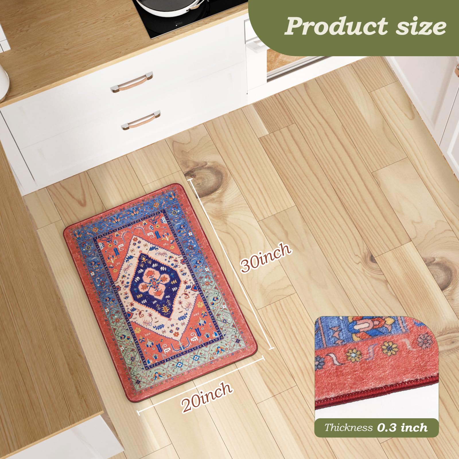 Boho Kitchen Mats Non-Slip Rubber Backing, Waterproof Washable Floor Rugs for Sink, Laundry & Farmhouse - Perfect for Kitchen, Bathroom & Entryway Decor