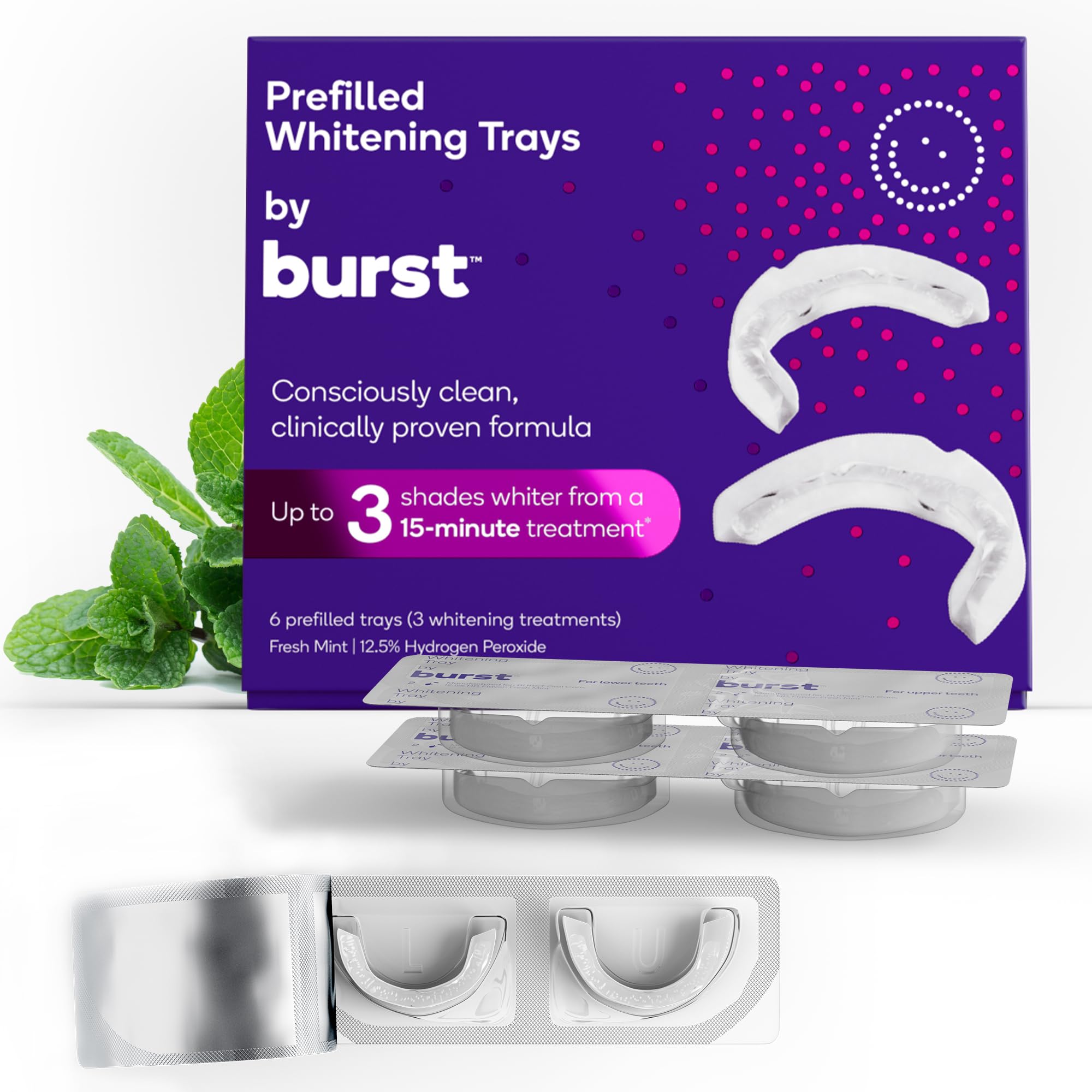 BURST Sensitive Teeth Whitening Kit with 12.5% Hydrogen Peroxide - 3 Treatments for Teeth Whitening, Up to 3 Shades Whiter After First Use, Prefilled Gel Trays - Perfect for Sensitive Teeth & Quick Results Before Special Occasions