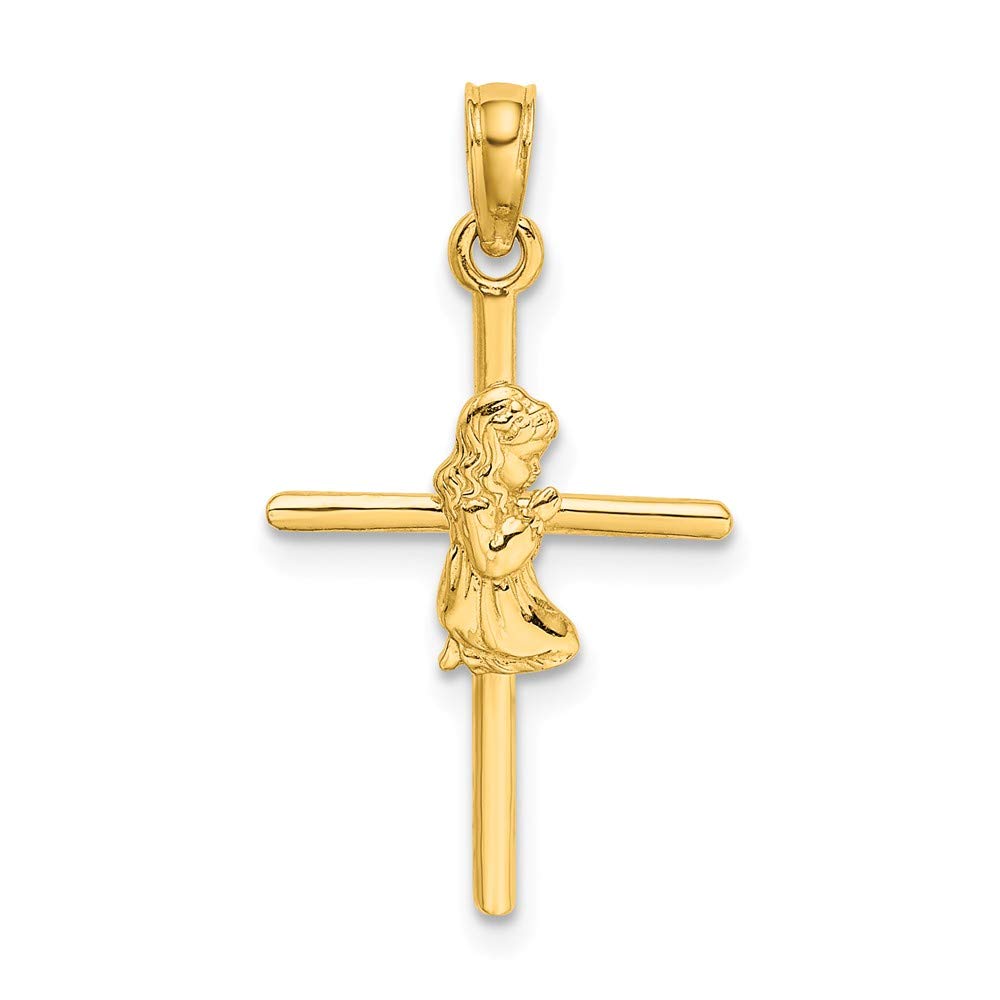 14K Yellow Gold Praying Boy Cross Charm Pendant - Religious Jewelry for Men & Women - Perfect for Baptism, First Communion, Confirmation & Everyday Faith Wear