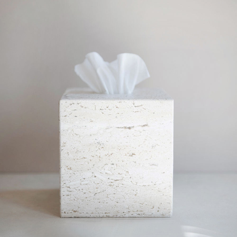 Hand Carved Travertine Tissue Box Cover - Elegant Stone Tissue Holder for Home & Office Decor - Perfect for Living Room, Bathroom, or Gift Giving