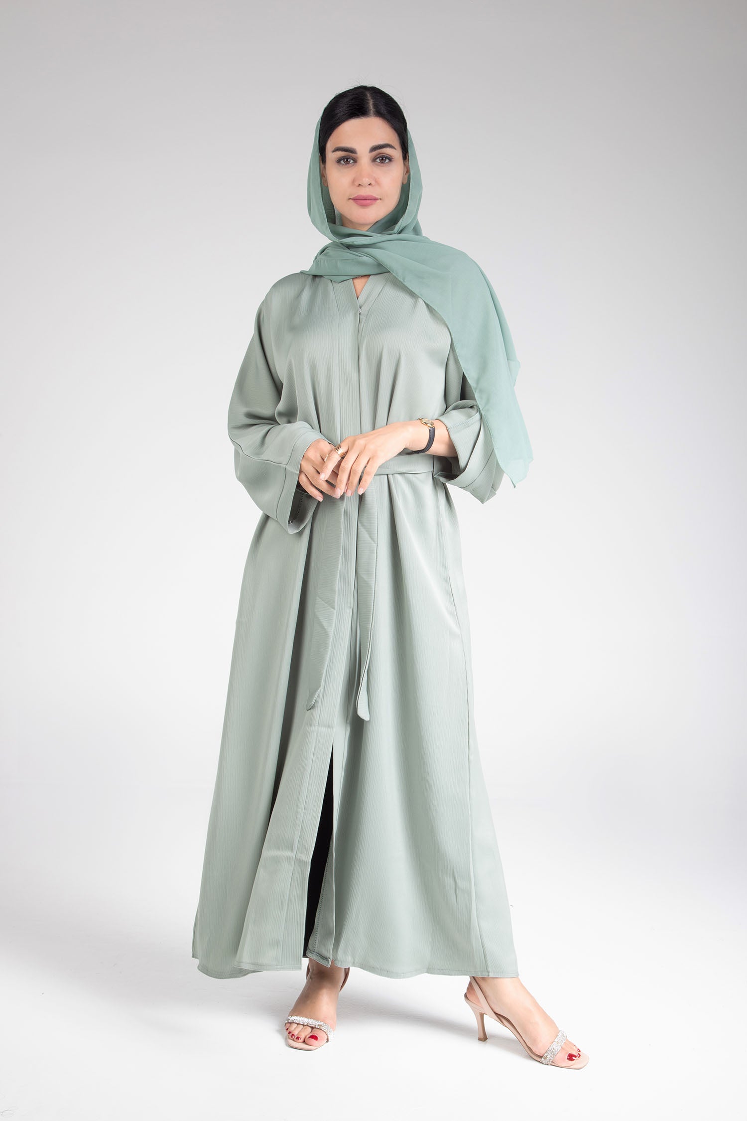 Elegant Green Open Abaya Dress for Women - Modest Islamic Fashion for Prayer, Mosque & Special Occasions