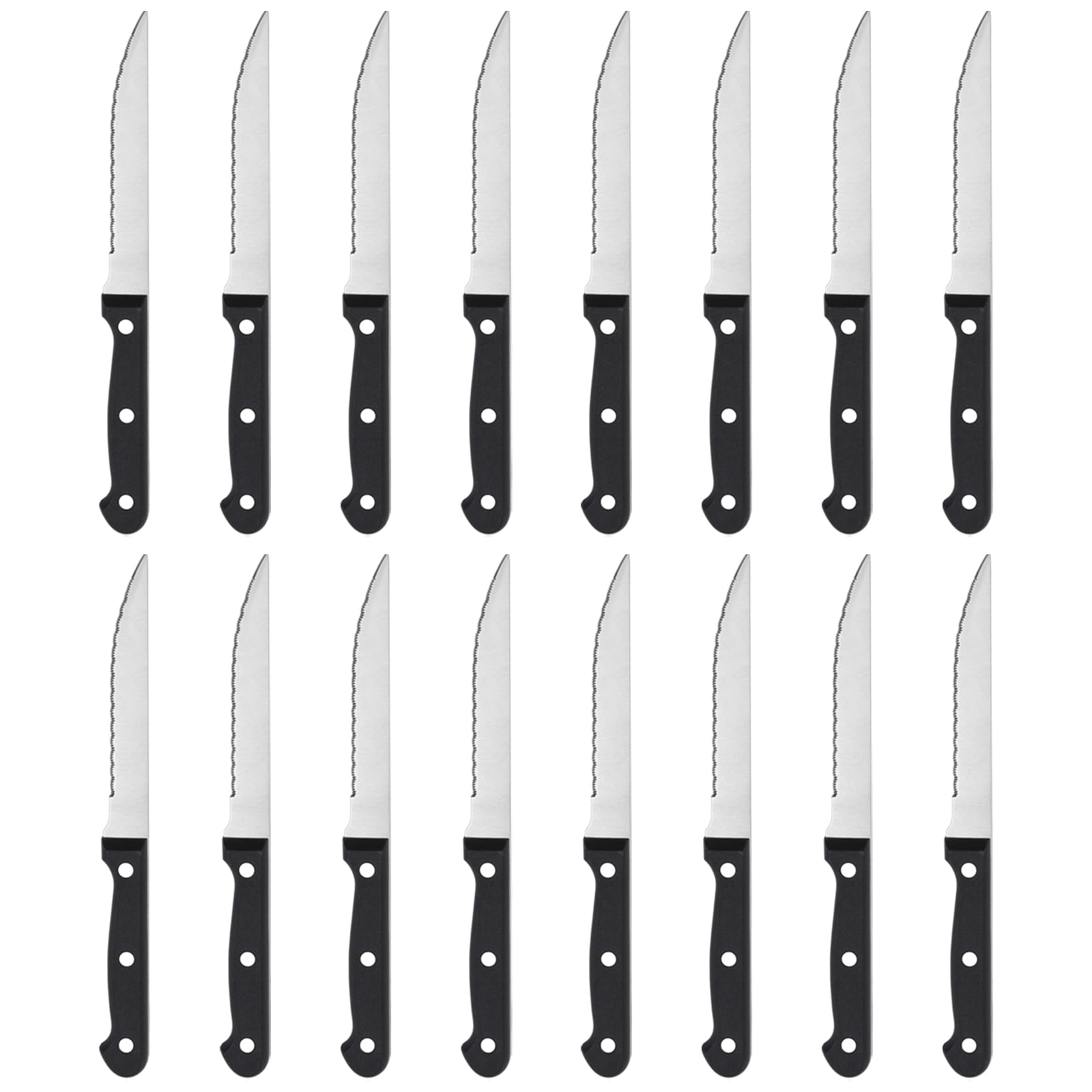 BEWOS 16-Piece Steak Knives Set - Triple Rivet Serrated Stainless Steel Blades (4.5