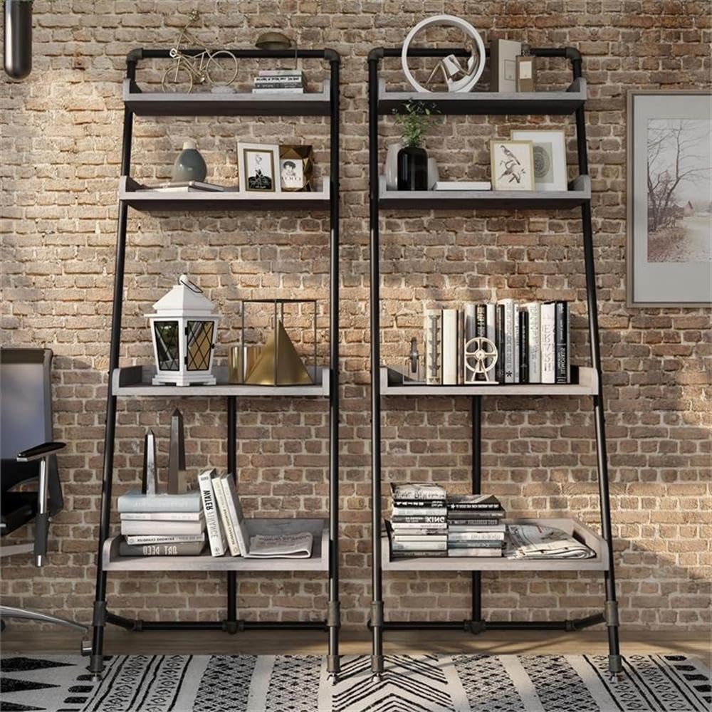 Furniture of America Karin Wood Bookshelf Set of 2 - Vintage Gray Oak Finish - Perfect for Living Room, Home Office & Library Storage