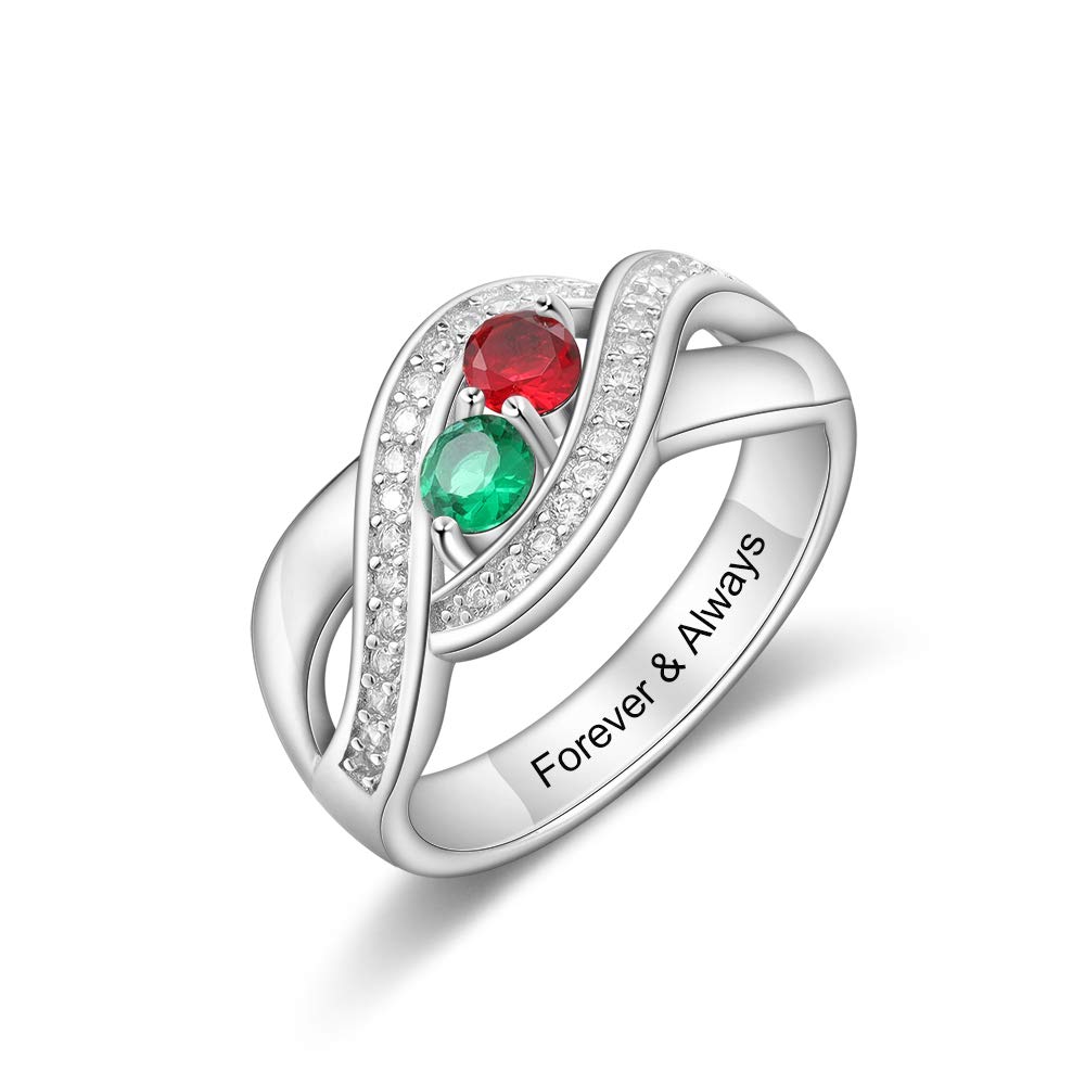 Personalized Sterling Silver Couples Promise Rings with Birthstones - Custom Engraved Wedding & Engagement Rings for Women, Mothers - Perfect Gift for Anniversary, Valentine's Day & Mother's Day