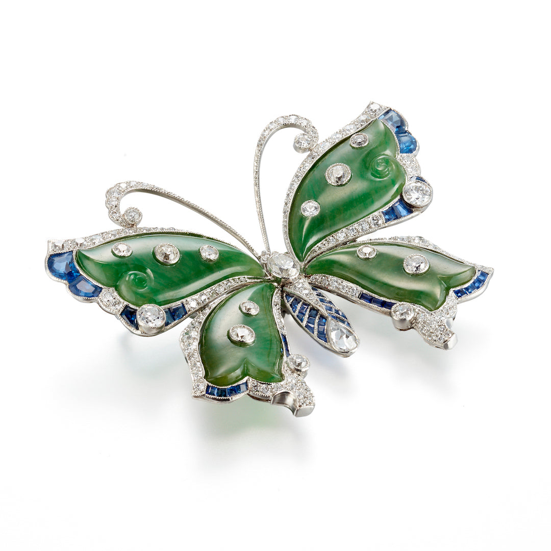 Exquisite Green Jade & Diamond Butterfly Brooch - Elegant Jewelry for Women, Perfect for Weddings, Parties & Special Occasions