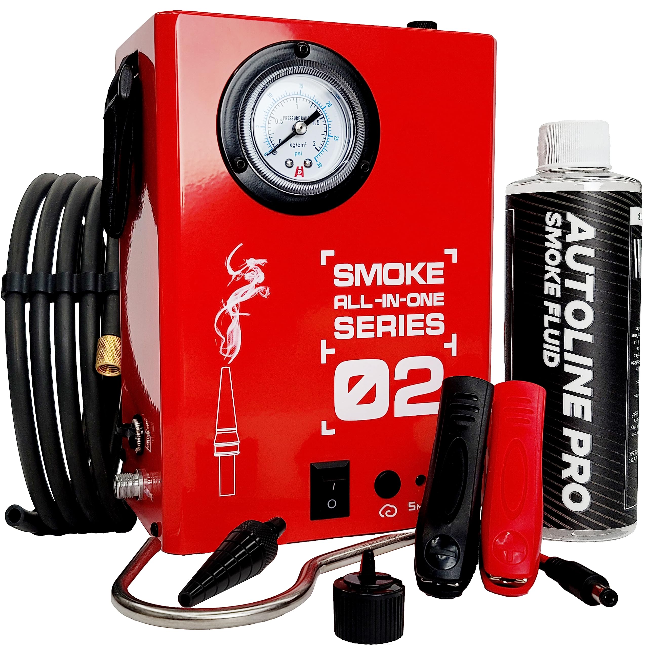 Automotive Smoke Machine for EVAP, Vacuum & Exhaust Leak Detection | Model 02 with Built-in Air Compressor | Includes Approved Smoke Fluid & Pressure Gauge | Ideal for Auto Repair Shops, Mechanics & DIY Car Maintenance