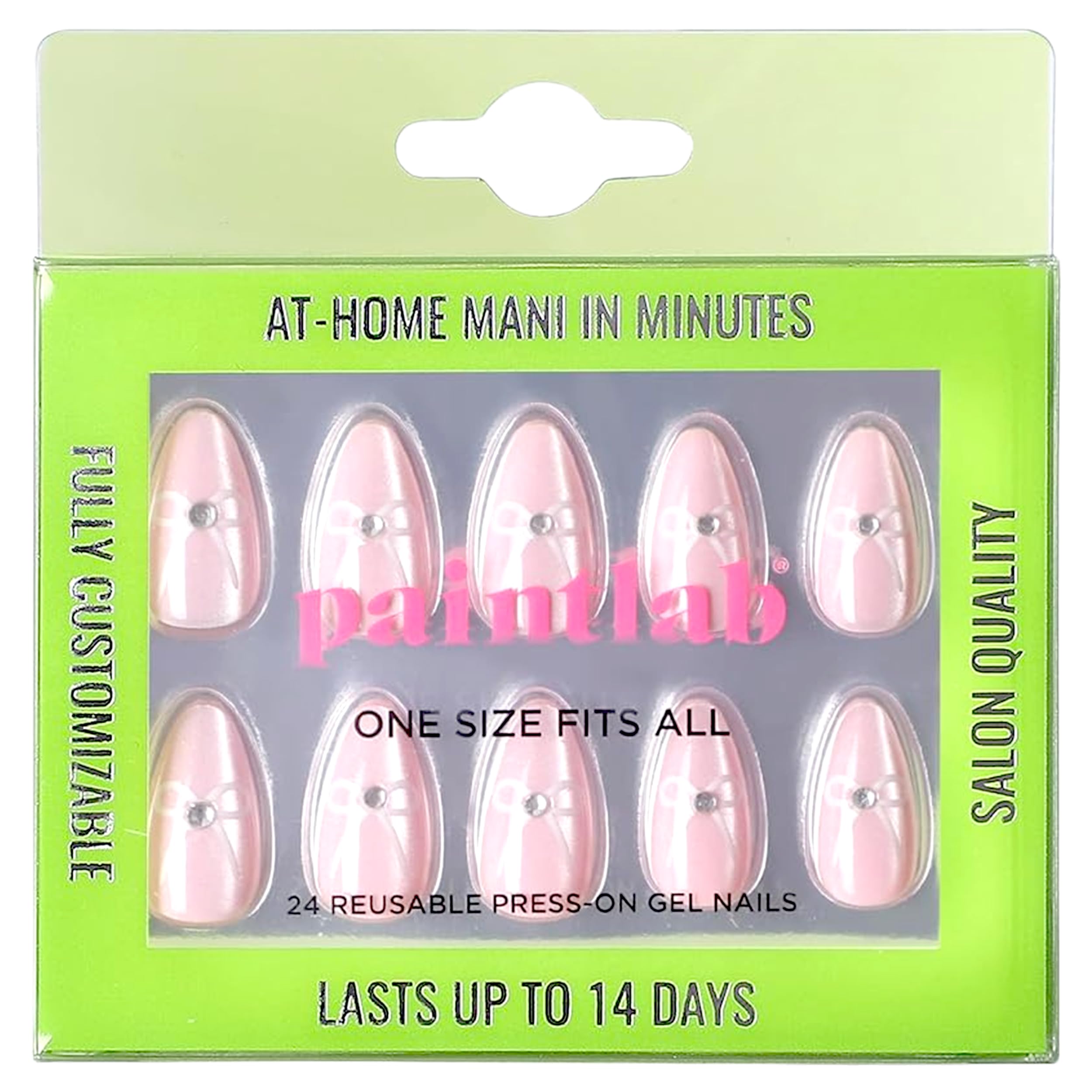 PaintLab Press-On Nails Manicure Kit - 24-Piece Pink Coquette Fake Nails with Glue, Nail File, Prep Pad & Cuticle Stick | Long-Lasting Artificial Nails for Women | Perfect for Parties, Weddings & Everyday Wear
