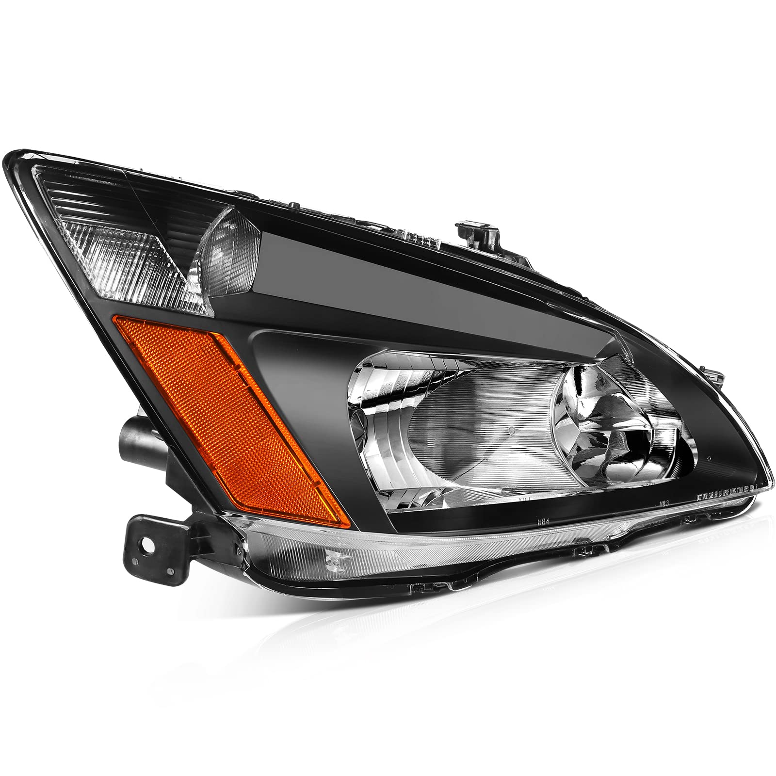 SCITOO Black Housing Headlight Assembly with Amber Reflector & Clear Lens - Compatible with Honda Accord 2003-2007 Models | Perfect for Night Driving & Foggy Conditions