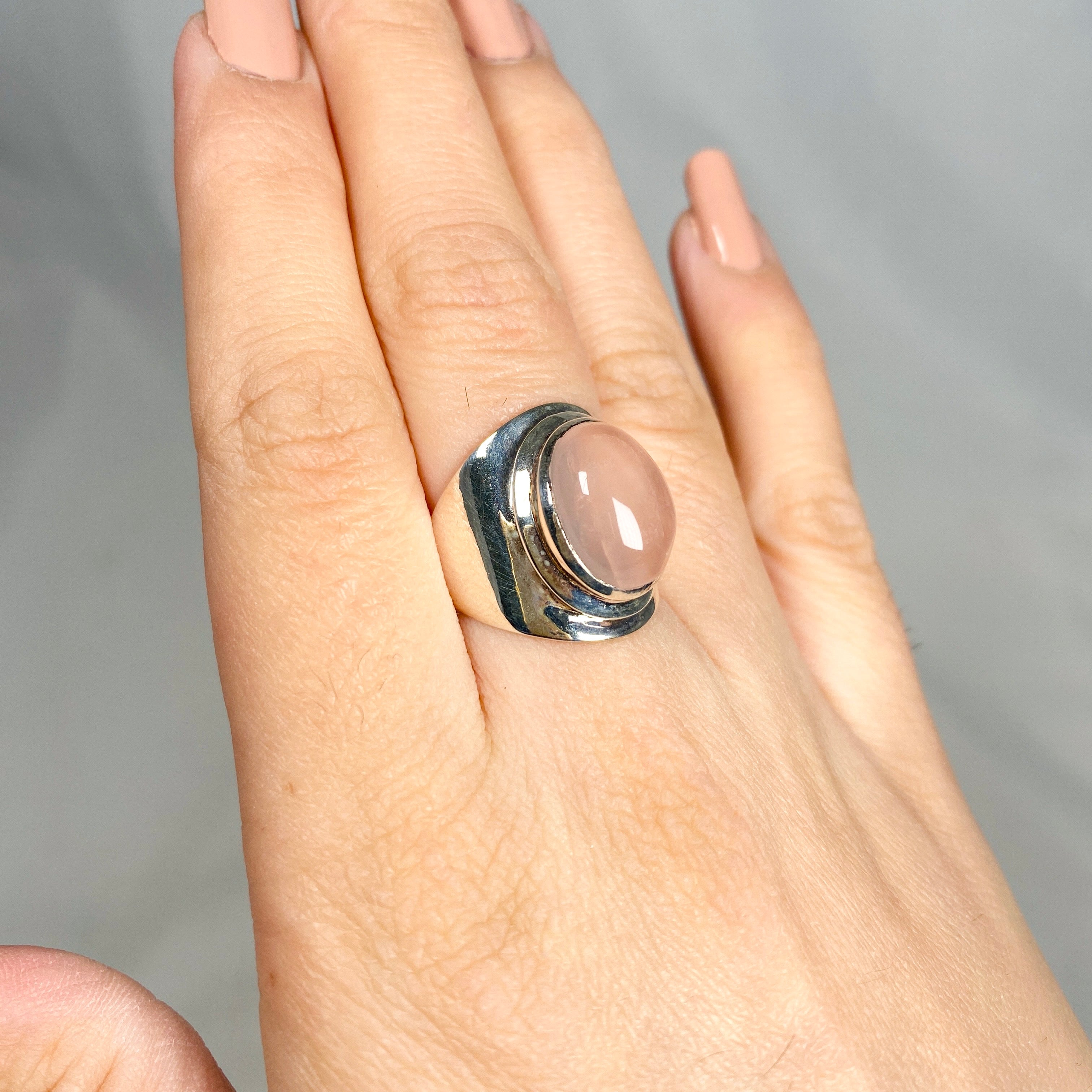 Rose Quartz Wide Band Ring R3762 RQ - Elegant Healing Crystal Jewelry for Women, Perfect for Meditation, Yoga & Spiritual Gifts