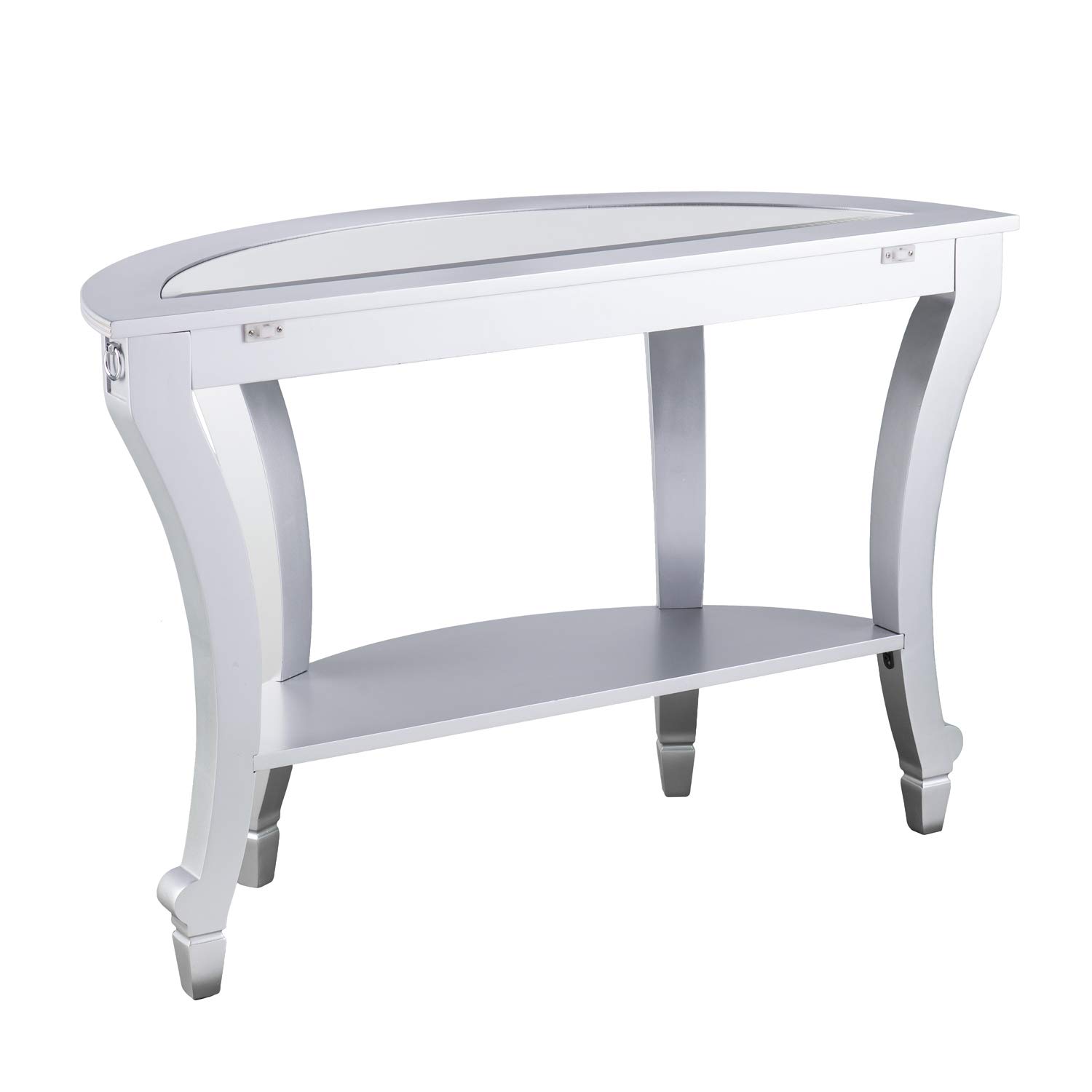 SEI Furniture Lindsay Glam Mirrored Demilune Console Table - Silver Finish Entryway Hallway Table for Home Decor & Living Room
