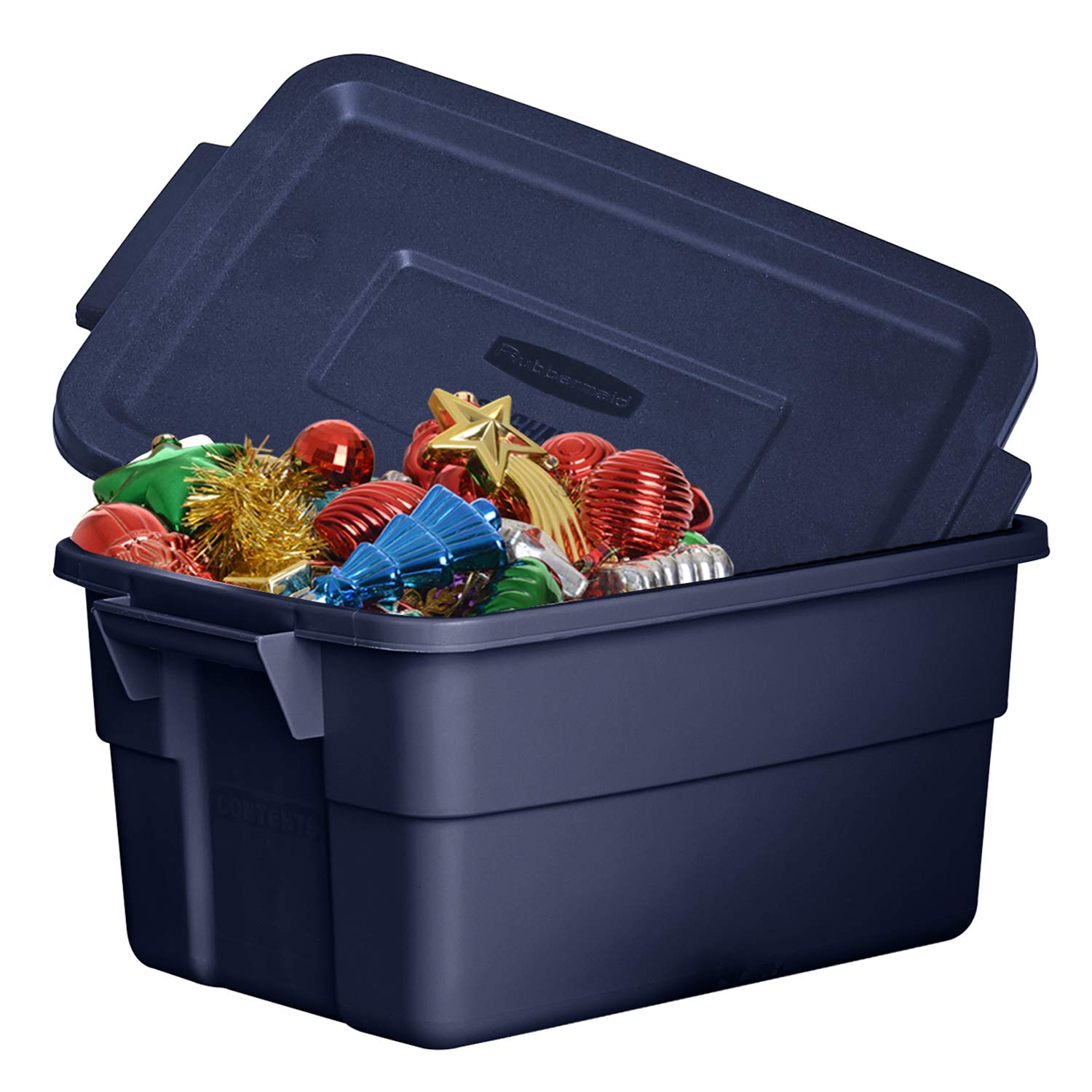 Rubbermaid Roughneck 3 Gallon Heavy Duty Plastic Storage Bins with Lids - Stackable, Reusable Home Organization Containers - Dark Indigo Metallic (12 Pack) for Garage, Basement, Office & Closet Storage Solutions