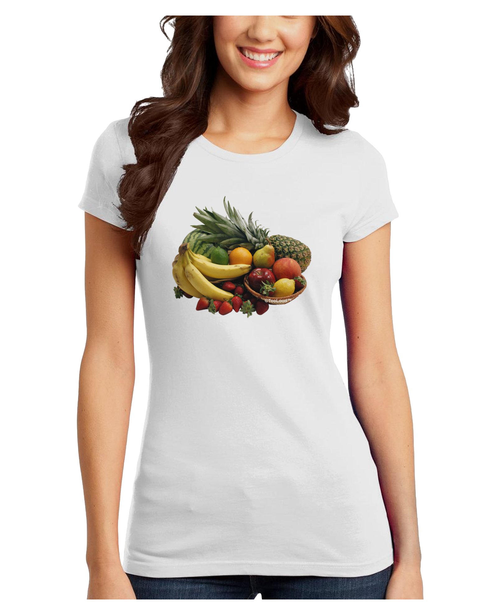 TOOLOUD Fruit Basket Still Life Graphic Juniors T-Shirt - Cute Vintage Art Tee for Girls, Casual Summer Outfit, School Wear