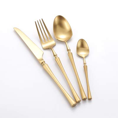 Premium 24-Piece Korean Vintage Flatware Set - 18/8 Stainless Steel Matte Black Silverware with Gold Accents | Elegant Cutlery for Dinner Parties, Wedding Gifts & Korean BBQ Dining Experience