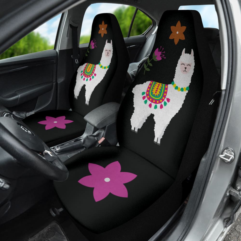 Custom Llama Print Chalky Style Black Floral Car Seat Covers - Universal Fit for Cars, SUVs & Trucks - Waterproof & Non-Slip Design for Comfort & Protection - Perfect for Road Trips, Daily Commutes & Pet Owners