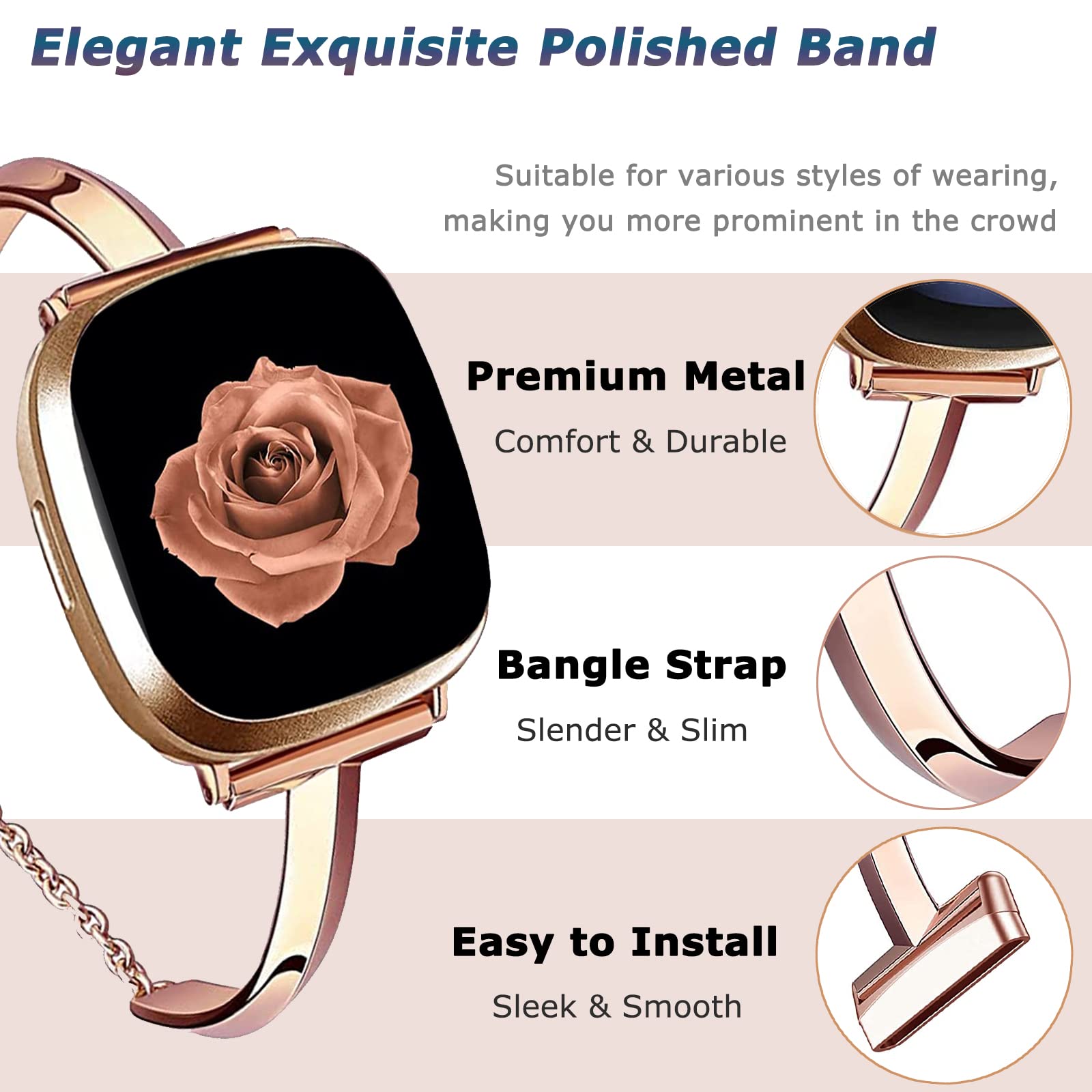 Premium Stainless Steel Jewelry Bracelet Band for Fitbit Versa 4/Versa 3/Sense 2/Sense - Luxury Dressy Chain Link Replacement Strap - Elegant Accessory for Work, Parties & Special Occasions