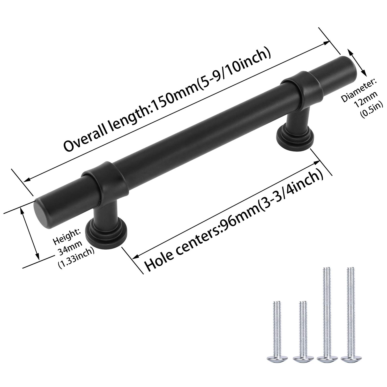 5-Pack Matte Black Cabinet Handles 3.75