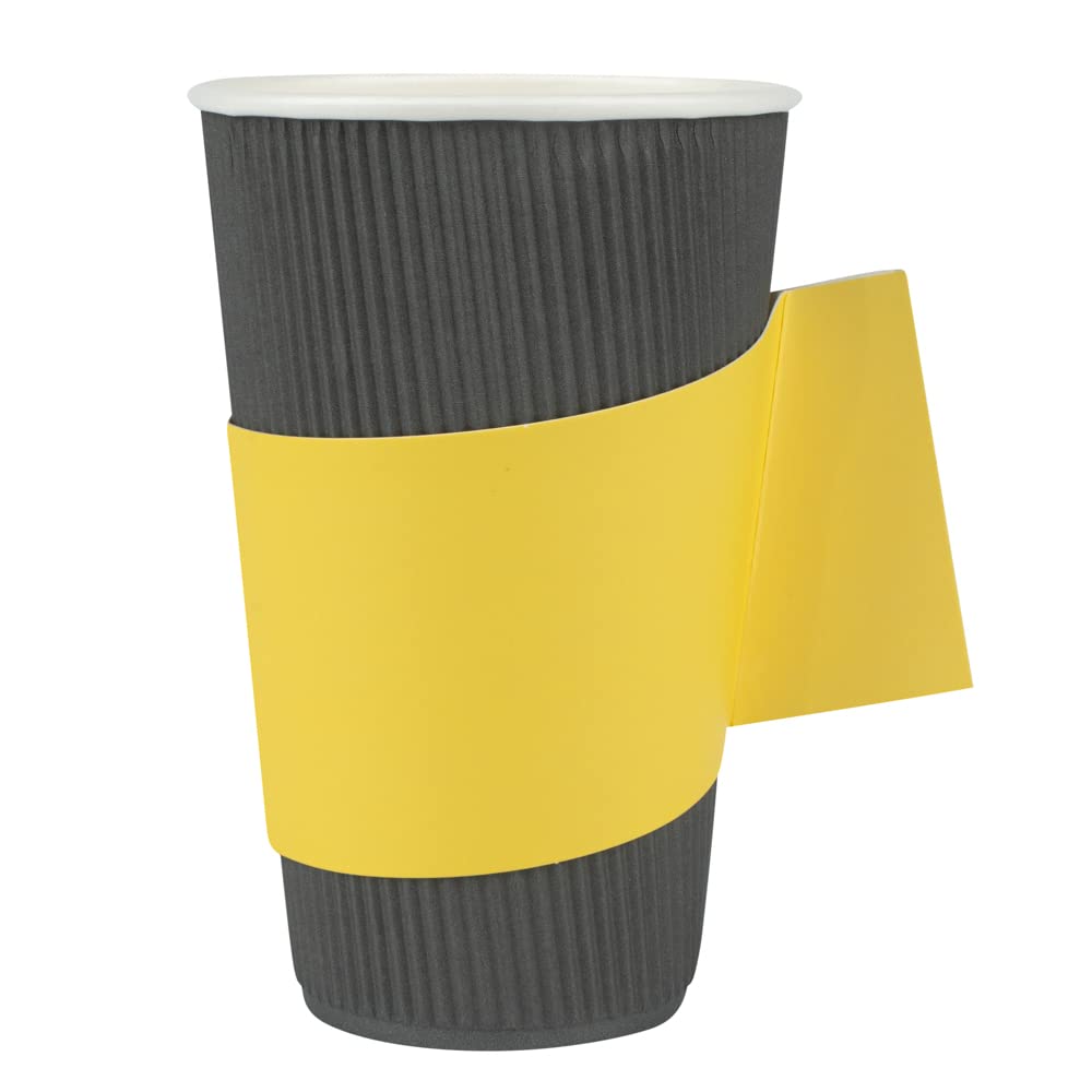 Restpresso Disposable Hot Coffee Sleeves with Handle - 1000 Pack Yellow Paper Cup Jackets for 12/16/20 oz Cups | Eco-Friendly Coffee Shop & Office Supplies for Takeout, Catering & Events