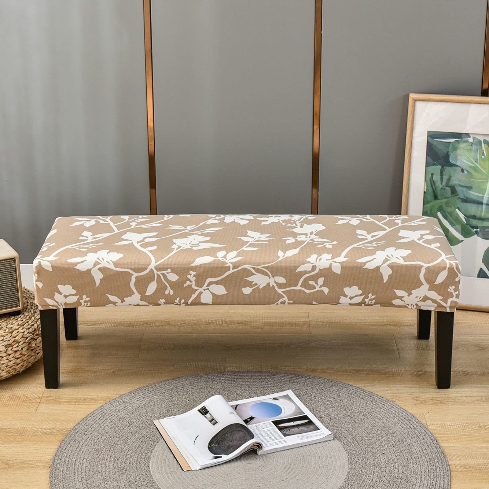 Stretch Spandex Elastic Upholstered Bench Slipcover - Printed Dining Room Bench Seat Protector Cover for Living Room, Large Size - Perfect for Home Decor, Dining Chairs & Furniture Protection (AK-Large)