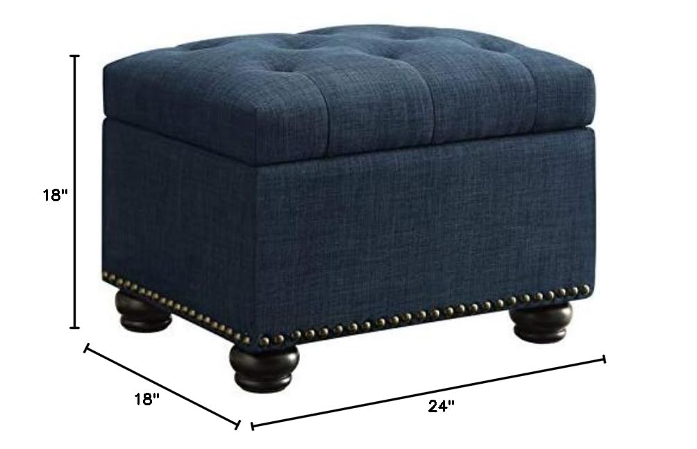 Pemberly Row Blue Storage Ottoman - Versatile Footrest, Seat & Hidden Storage for Living Room, Bedroom & Office