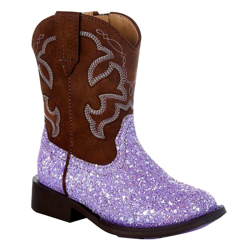 ROPER NRS Exclusive Toddler Cowgirl Boots - Purple Glitter Western Boots for Girls, Comfortable & Stylish Kids Booties for Playdates, Parties & Western-Themed Events