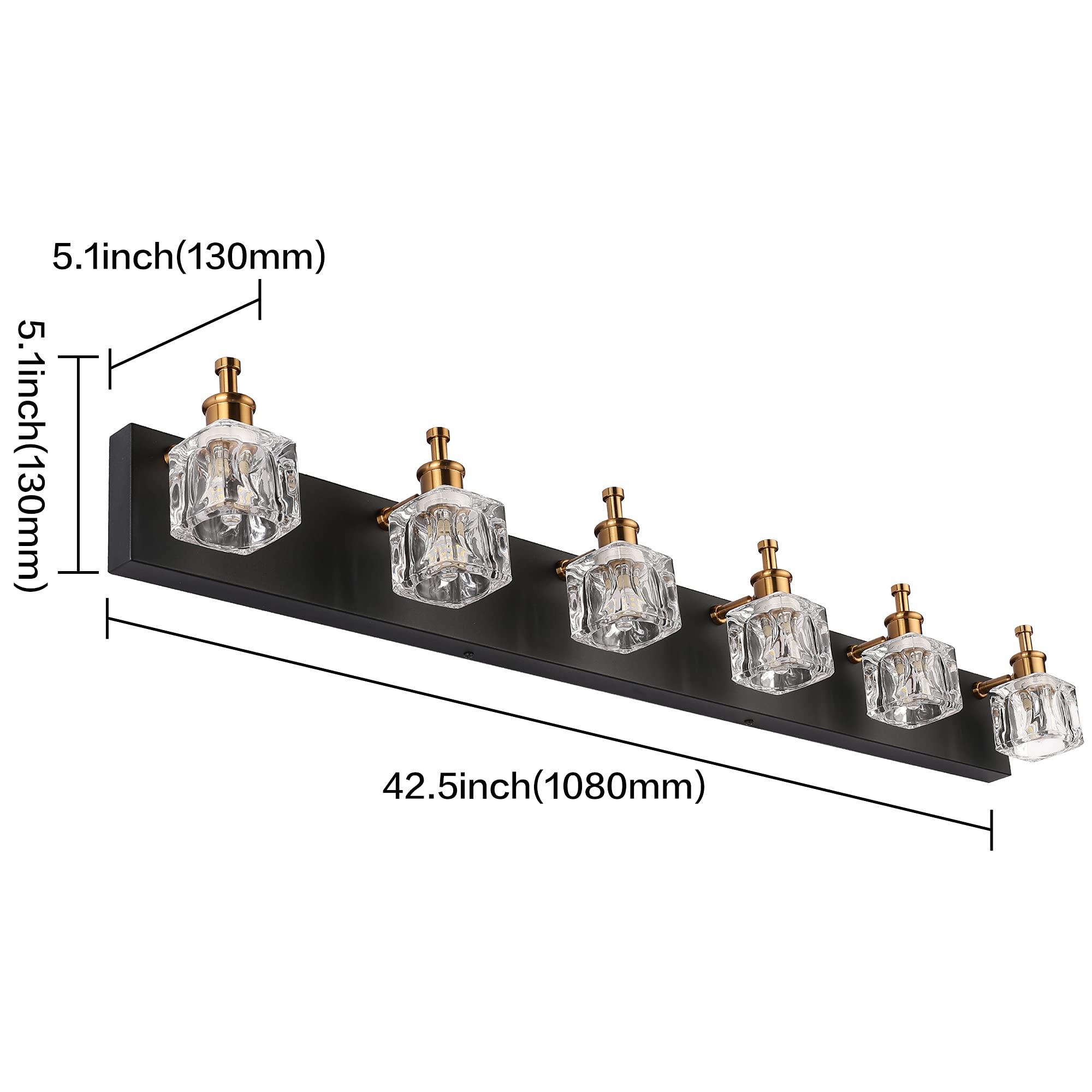 Modern Crystal Bathroom Vanity Lights - 6-Light Black Mirror Lighting Fixture for Bathroom & Dressing Room (Bulbs Not Included) | Elegant Illumination for Makeup, Grooming & Home Decor