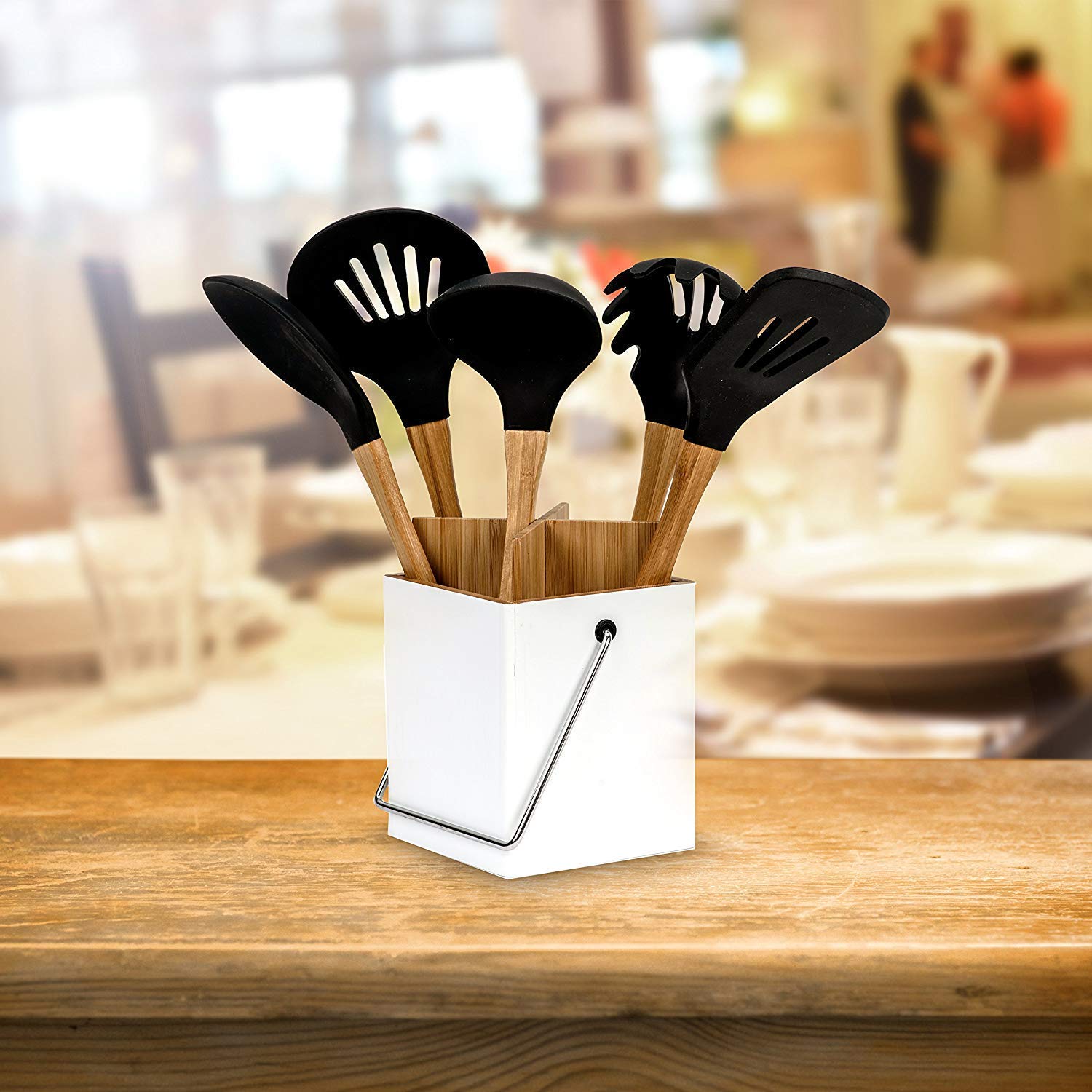 6-Piece Silicone Kitchen Utensil Set with Bamboo Handles - Non-Toxic for Nonstick Cookware - Perfect for Baking & Cooking