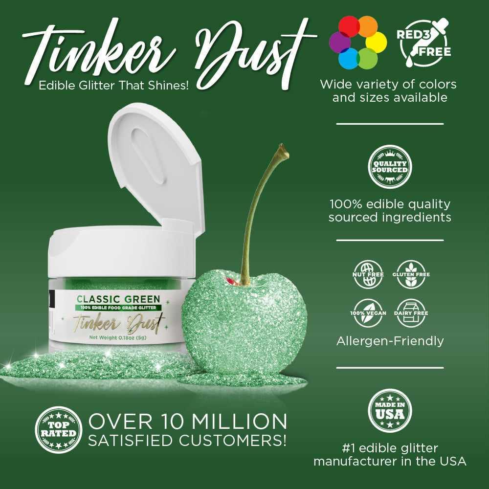Classic Green Edible Glitter for Baking & Cake Decorating | Tinker Dust® | Perfect for Cupcakes, Cookies & DIY Desserts