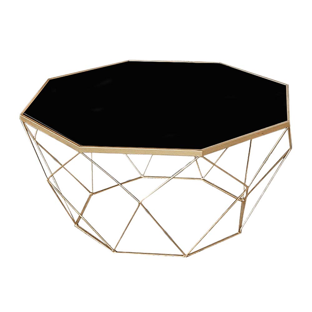 Premium Tempered Glass Coffee Table - Modern Iron Art Sofa Side Table for Living Room, Gold/Black, 56 x 56 x 40cm (Gold) - Perfect for Lounge, Office & Small Space Decor