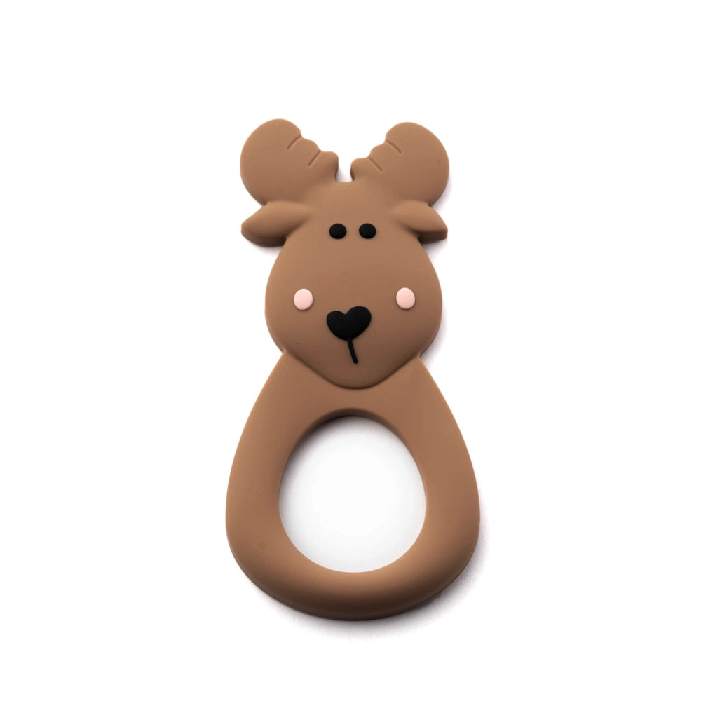 Little Cheeks Silicone Teether - Brown Moose Baby Teething Toy for Soothing Sore Gums | BPA-Free, Easy to Hold & Clean | Perfect for Infants & Toddlers at Home or On-the-Go