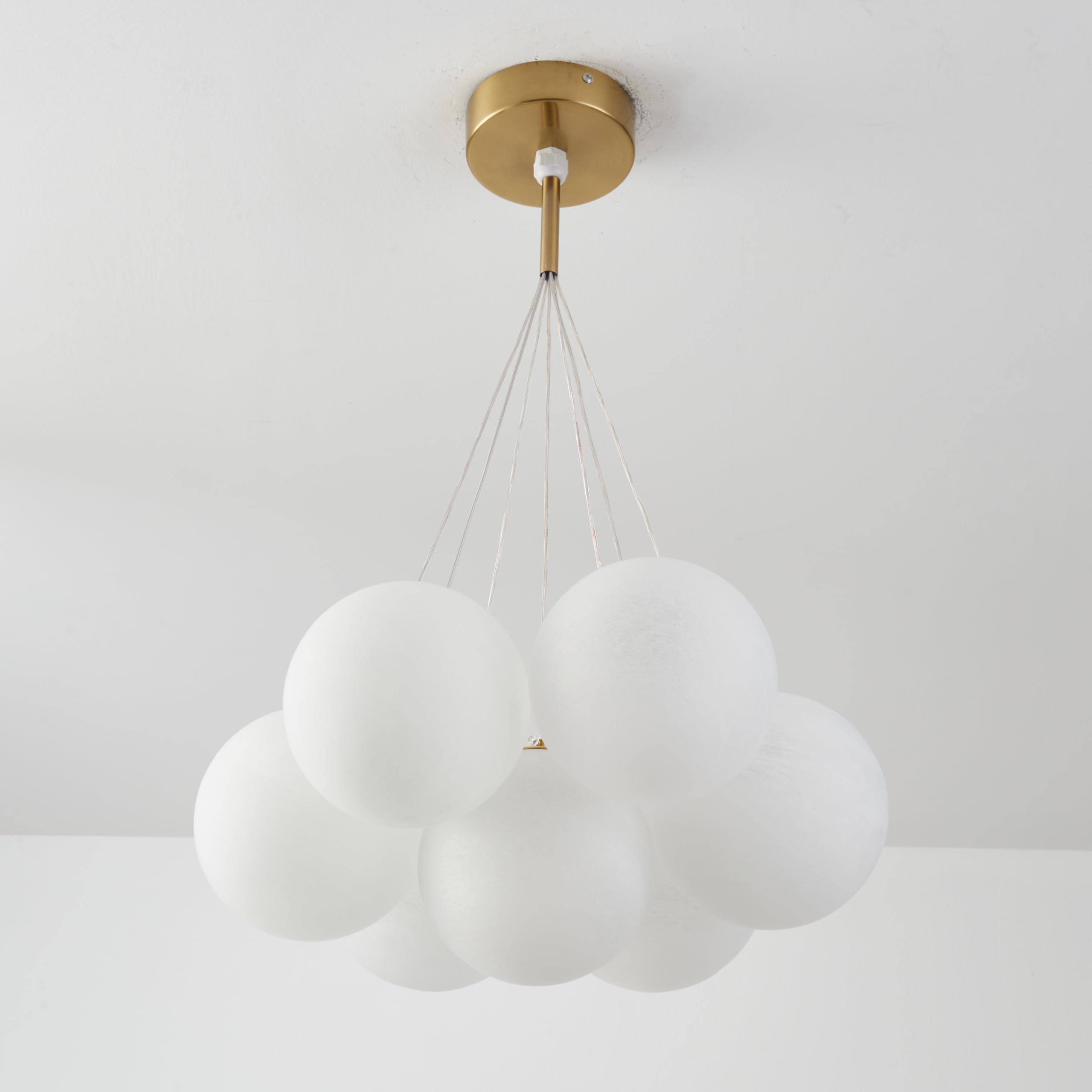 Frosted Glass Bubble Chandelier - Gold 7-Light Globe Pendant Lighting for Kids Room & Nursery Decor | Perfect for Bedroom, Playroom, and Children's Party Decorations
