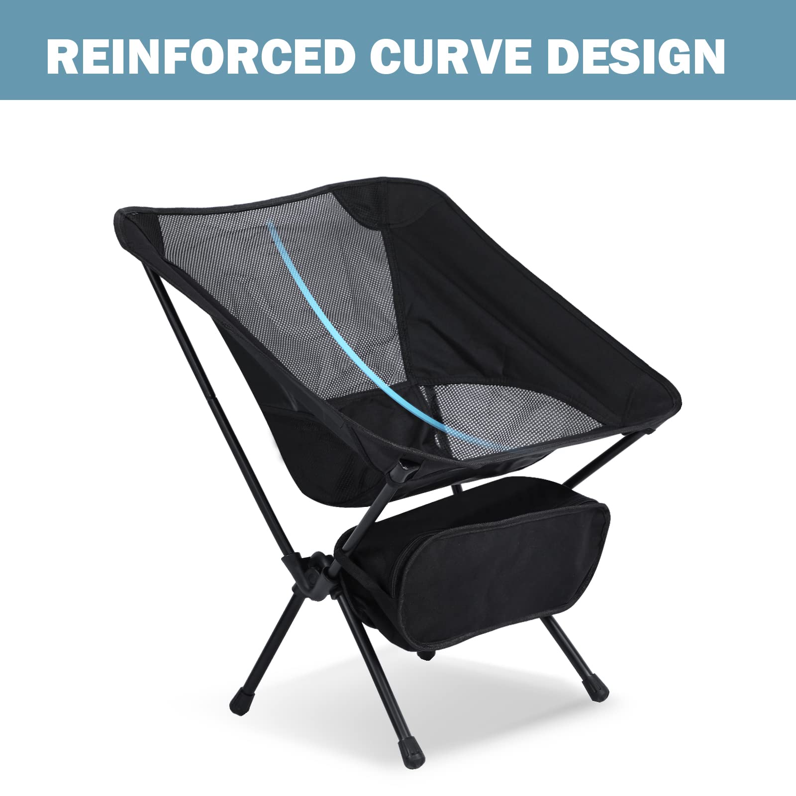 Ultralight Folding Camping Chair - Portable Backpacking Chair for Hiking & Outdoor Adventures - Compact Travel Chair with 176 lbs Capacity & Breathable Mesh Fabric (Black) - Perfect for Camping, Picnics, Beach Trips & Backyard Relaxation