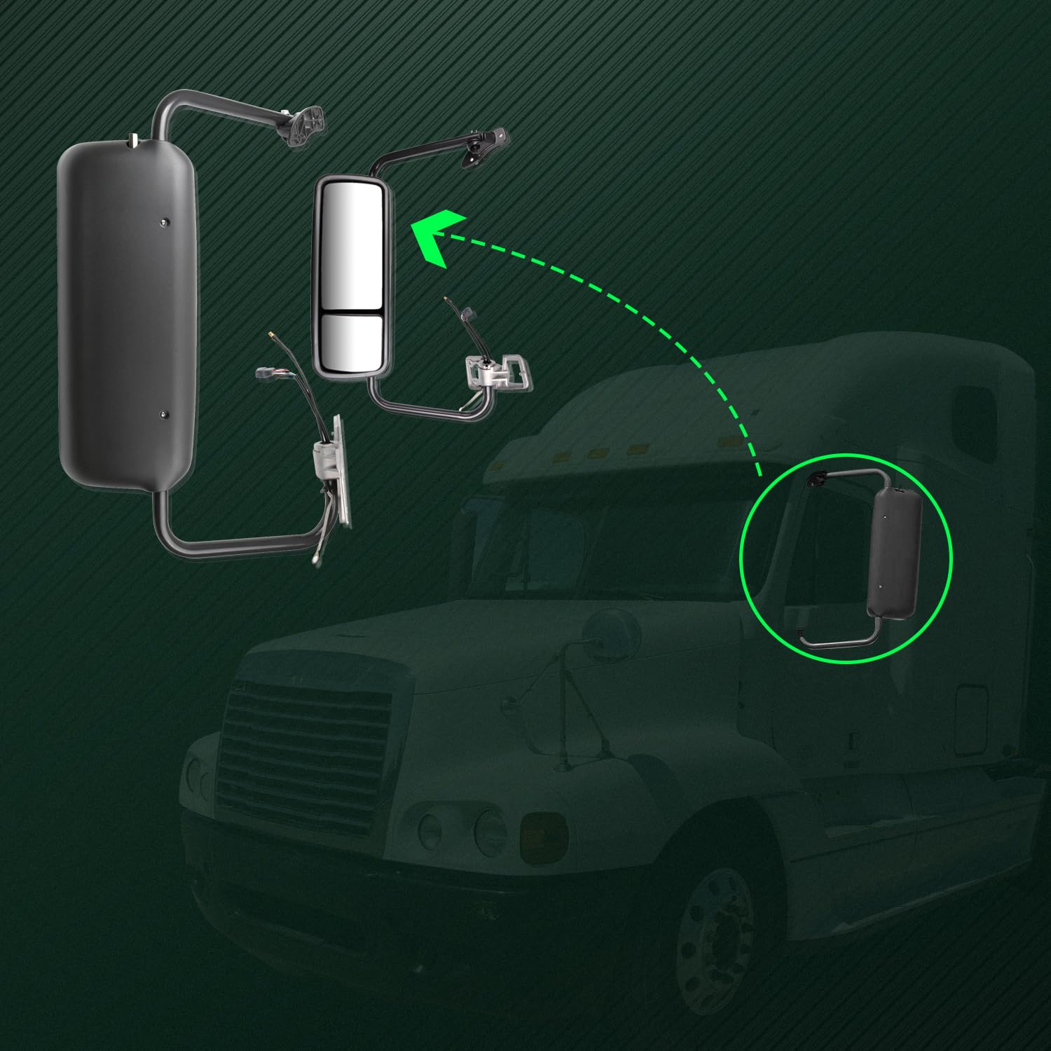 SCITOO Power Heated Grey Truck Hood Mirror Tow Mirror - Door Mounted Replacement for 2005-2017 Freightliner Century Columbia with PC LH Tuck Car Mirror - Perfect for Long Haul Trucking & Enhanced Side Visibility