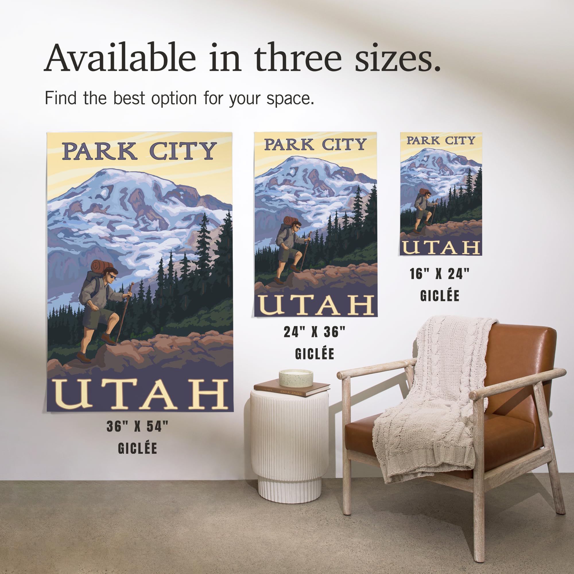 Lantern Press 16x24 Inch Giclee Print - Park City Utah Mountain Landscape with Hiker - Premium Wall Art Decor for Living Room, Bedroom & Office