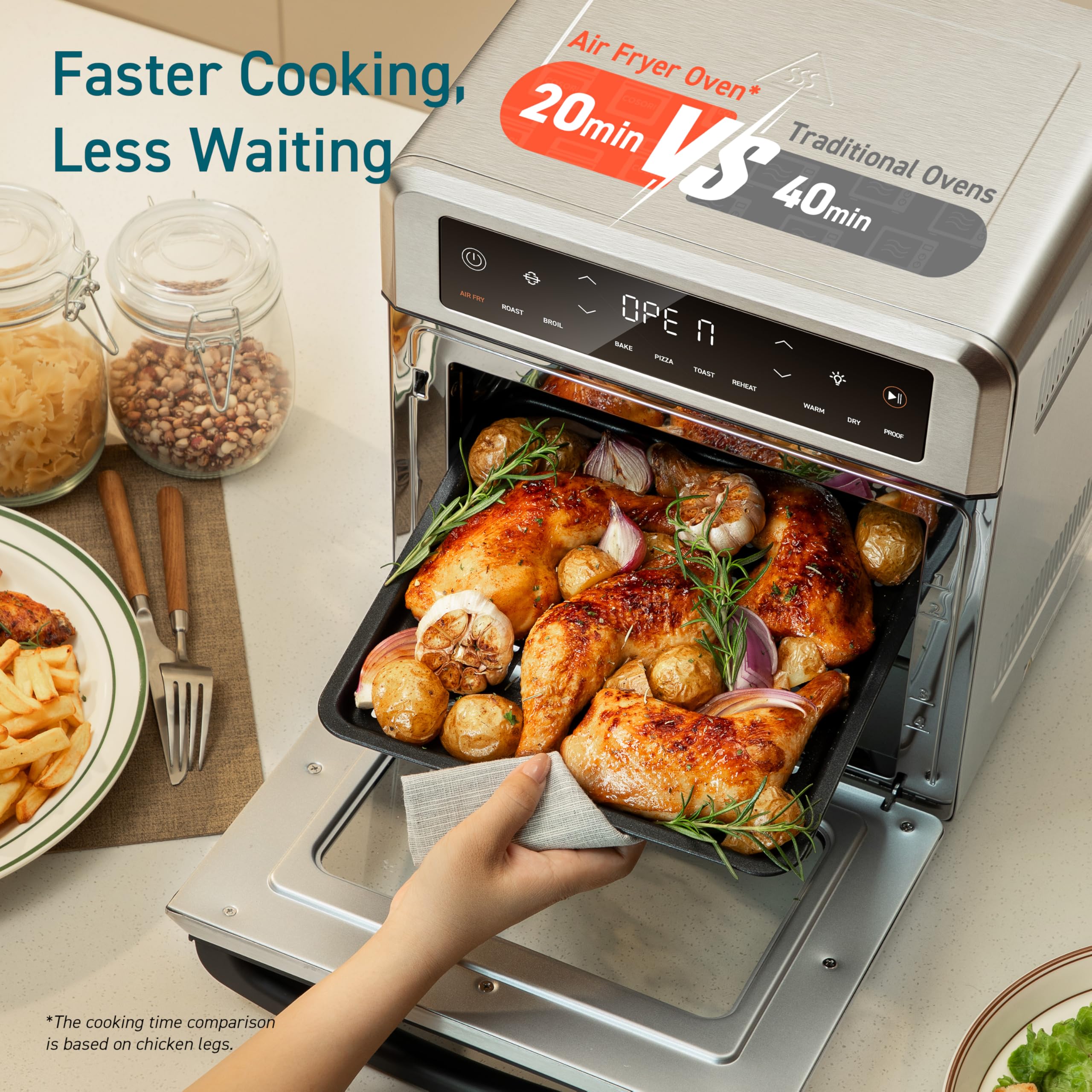 COSORI 11-in-1 Air Fryer Oven Toaster Combo, 13Qt Compact Countertop Convection Oven with Rotisserie, Bake, Roast, Toast & Reheat Functions - Includes Recipe Book & 6 Accessories - Perfect for Small Kitchens, Dorms, Apartments & Healthy Cooking