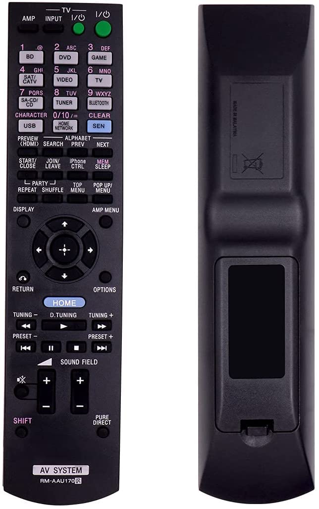 Sony STRDN840 STR-DA4600ES STRDH540 Replacement Remote Control RM-AAU170 - Compatible with STR-CT550WT, RM-AAU073, RM-AAU168, RMAAU169, RM-AAU120, RM-AAL008, RM-AAU154 - Perfect for Home Theater System & Audio Equipment Control