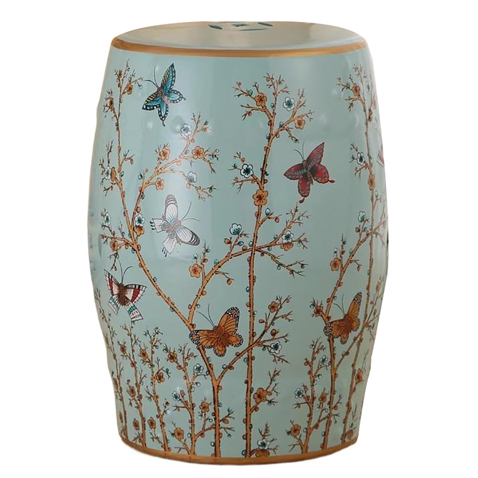 Vintage Floral Ceramic Garden Stool - Round Porcelain Decorative Ottoman & Side Table for Indoor/Outdoor Use - Multi-Purpose Accent Table, Coffee Table, Plant Stand for Living Room, Patio & Garden Decor (1797823)