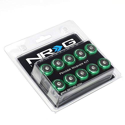 NRG Innovations FW-100GN 10-Piece 20MM Wide Fender Washer Kit with Bolts & Blind Spot Mirror - Green Washers, Silver Bolts, Metal Rivets for Car, Truck, Motorcycle Accessories & DIY Automotive Projects