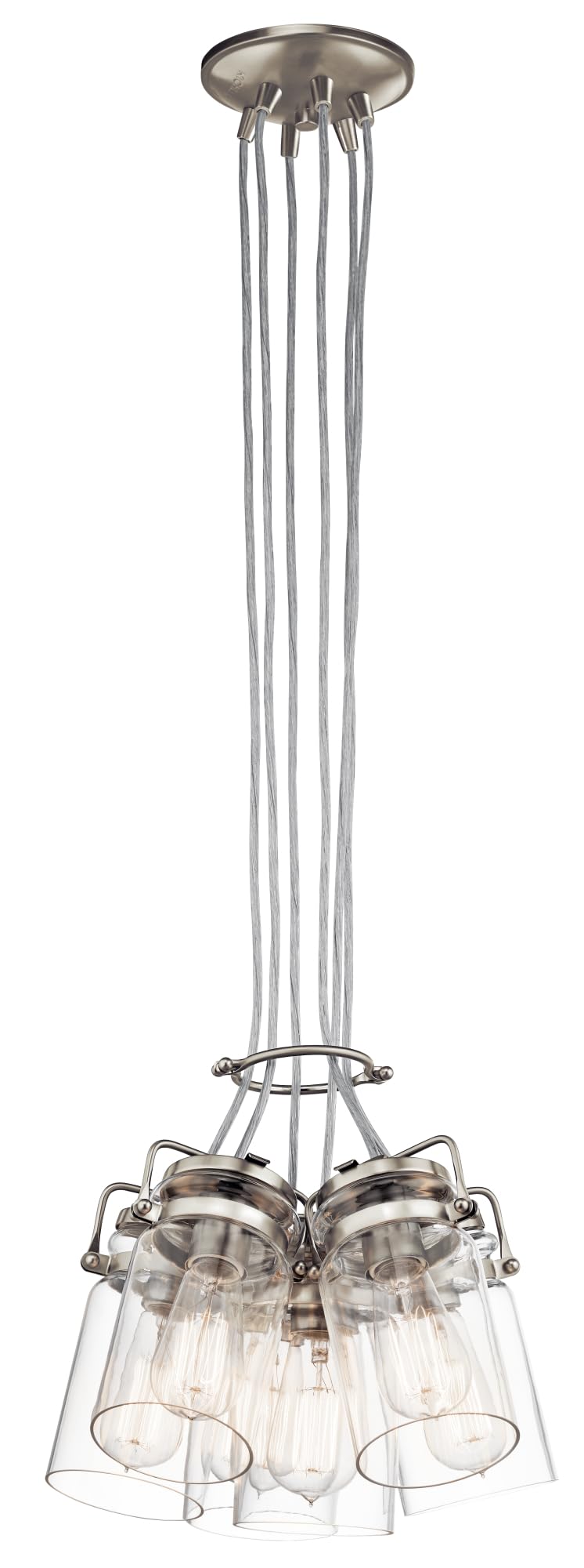 KICHLER Brinley 7.75 Inch 6-Light Pendant Light Fixture with Clear Glass Shade in Brushed Nickel Finish - Perfect for Kitchen Island, Dining Room, or Entryway Lighting