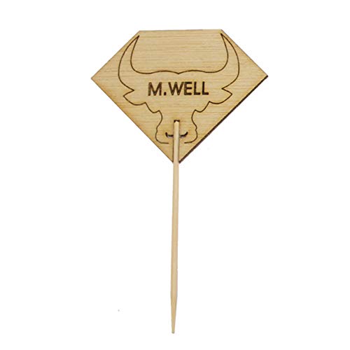 Premium Diamond-Shaped Bamboo Steak Markers with Bull Head Design - 100% Natural & Biodegradable - Perfect for BBQ Parties, Grilling Events & Steakhouse Dining - Medium Well Doneness Indicator (3.7