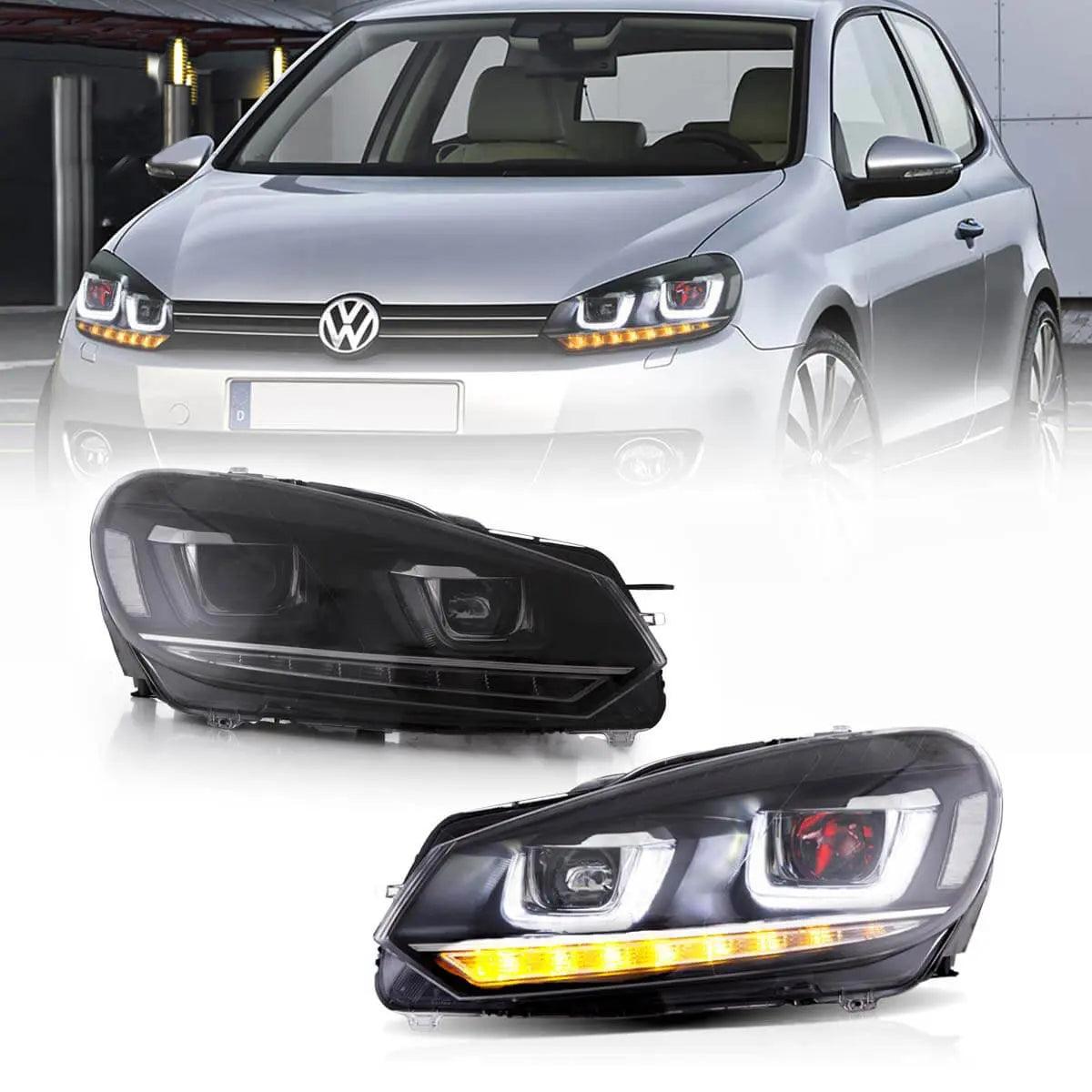 High-Performance LED Headlight Assembly - Dual Beam Projector with Demon Eyes (Black) - Compatible with 2008-2014 Volkswagen Golf 6th Gen (Mk6/A6 Typ 5K) - Perfect for Night Driving & Car Customization