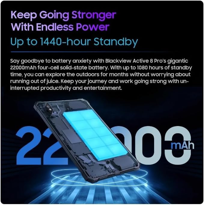 NEUJD Blackvie Active 8 Pro Tablet PC - 10.36 Inch 2.4K Android 13 Tablet with Helio G99 Octa Core, 8GB RAM 256GB Storage, 48MP Camera, 22000mAh Battery & 33W Fast Charging (Black) - Perfect for Work, Gaming, and Entertainment On The Go